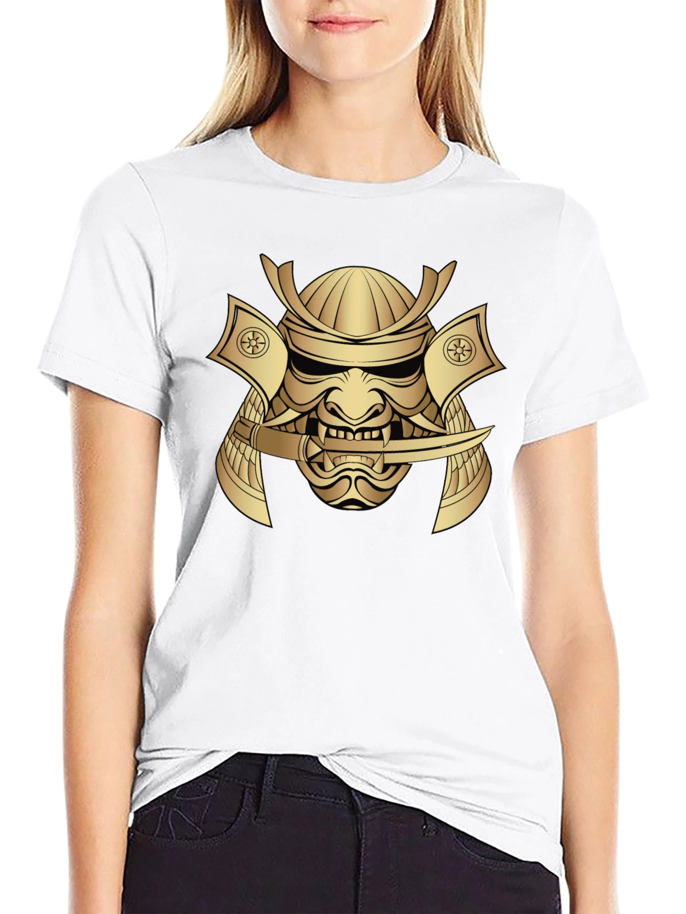 Samurai Mask Graphic Tee - Bold Gold Print
