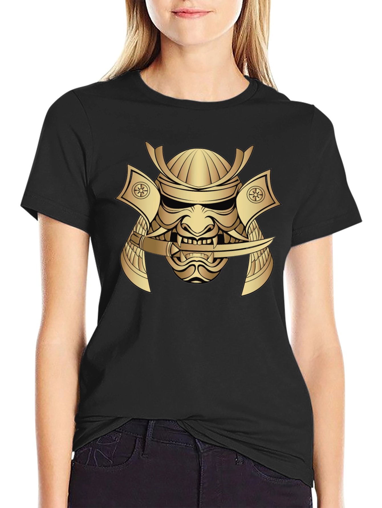 Samurai Mask Graphic Tee - Bold Gold Print