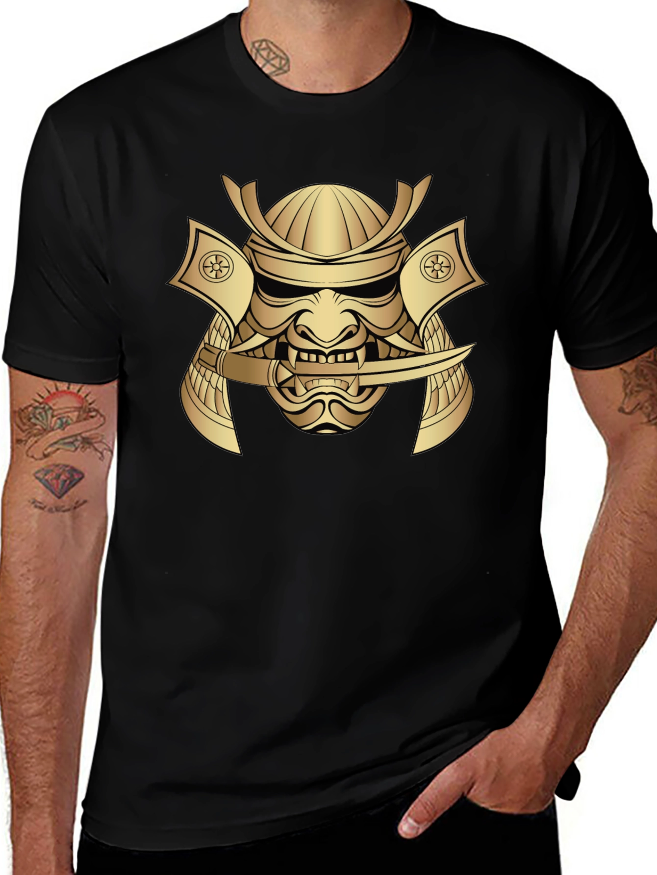 Samurai Mask Graphic Tee - Bold Gold Print