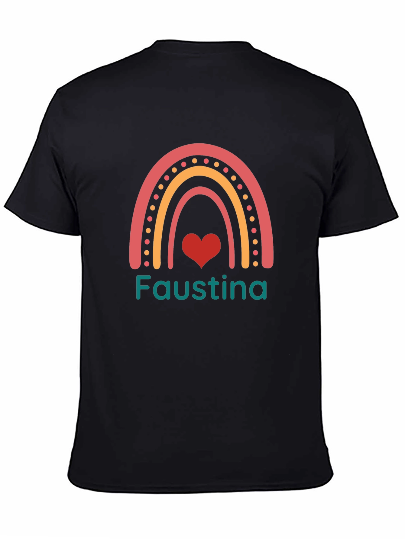 Faustina Rainbow Heart Personalized Black T-Shirt
