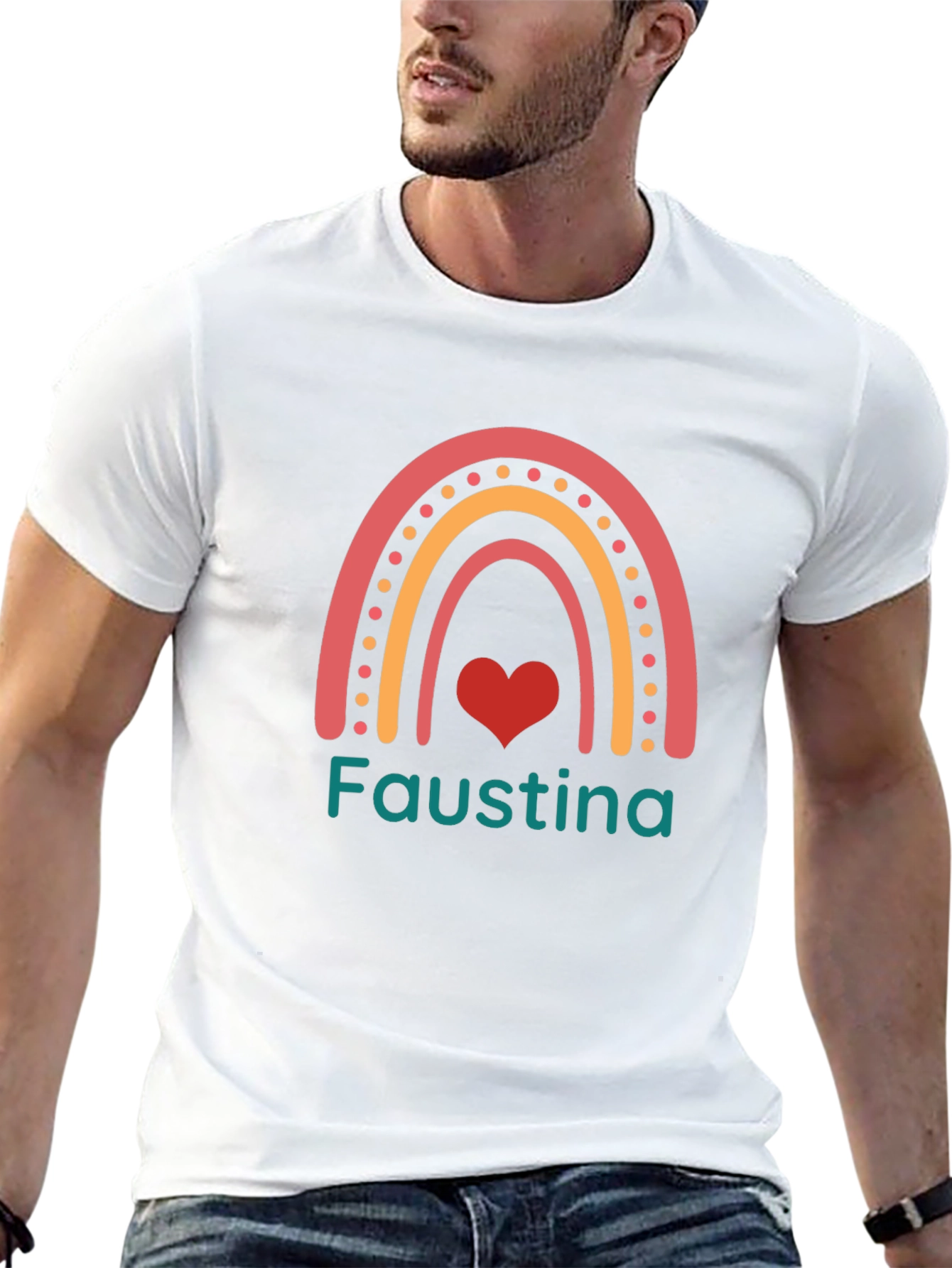 Faustina Rainbow Heart Personalized Black T-Shirt