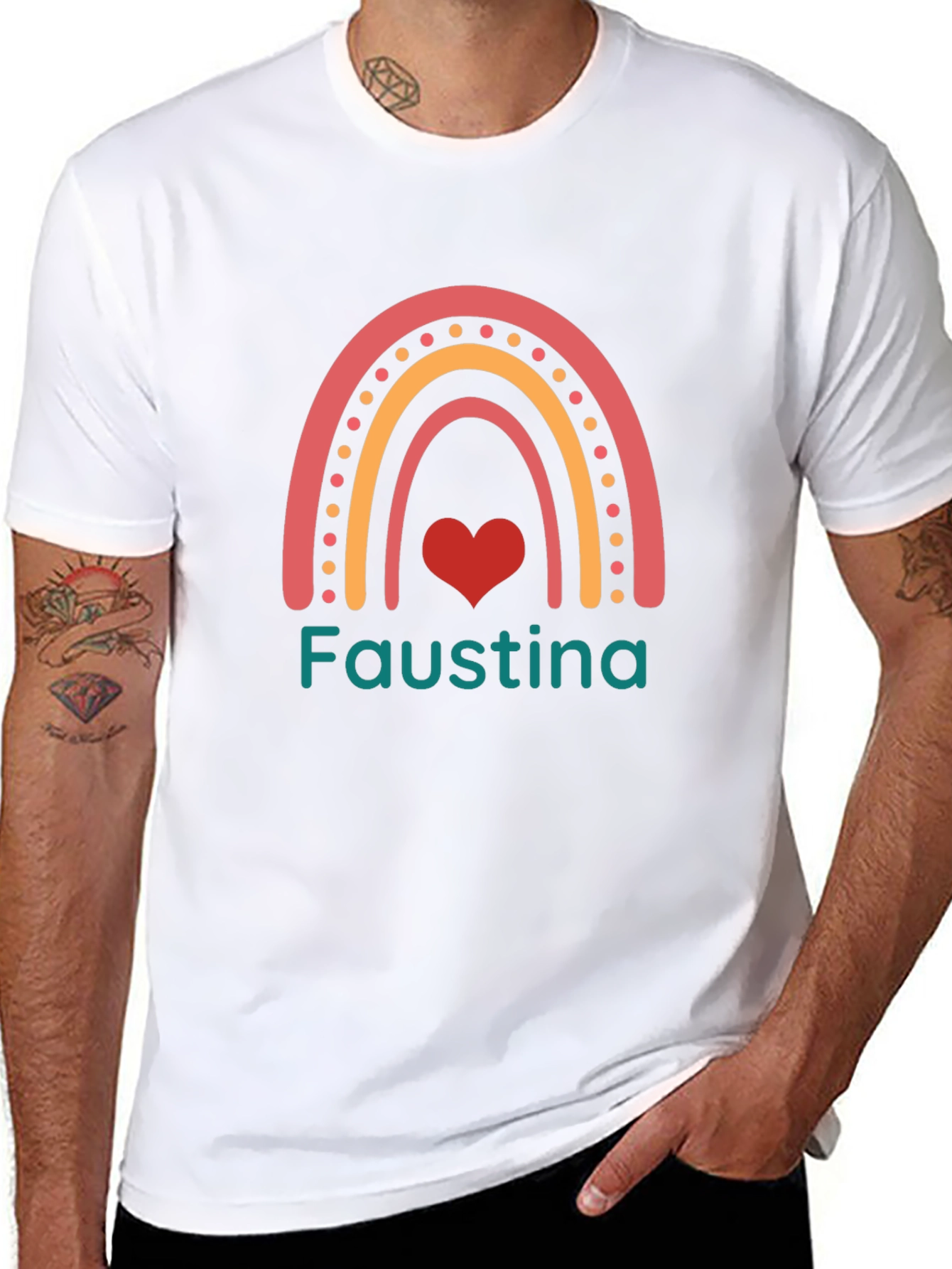 Faustina Rainbow Heart Personalized Black T-Shirt