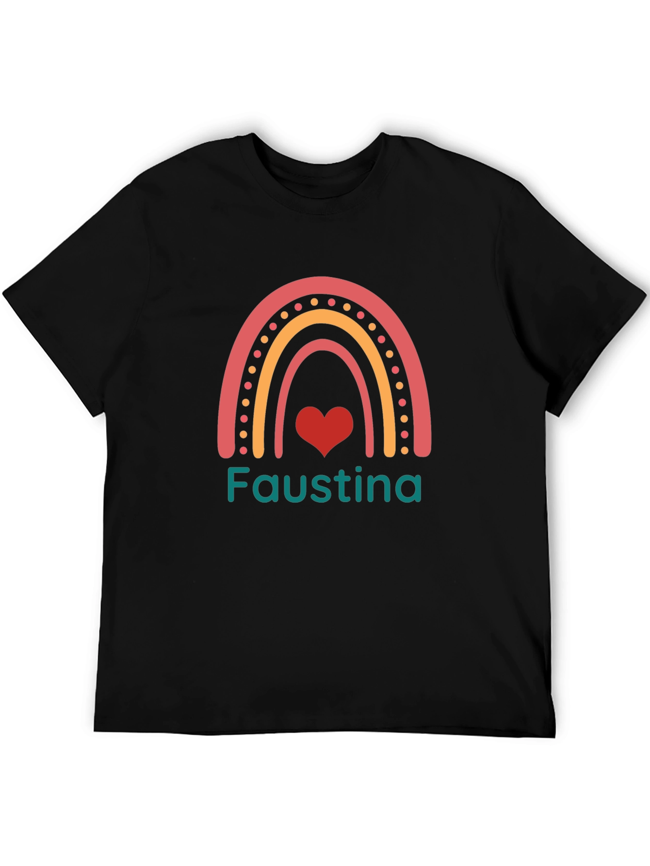 Faustina Rainbow Heart Personalized Black T-Shirt