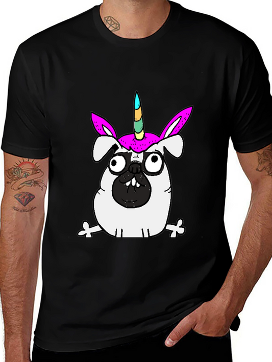 Unicorn Pug Graphic Tee - Black Cotton Blend Shirt