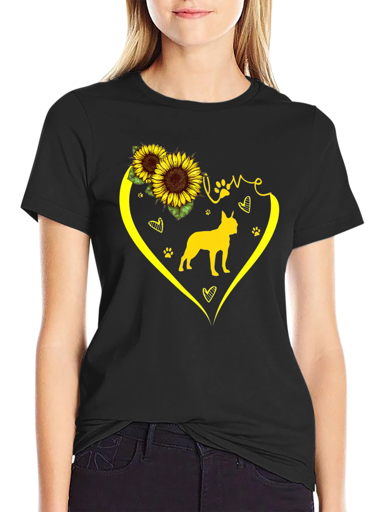 Love Dog Sunflower Graphic T-Shirt