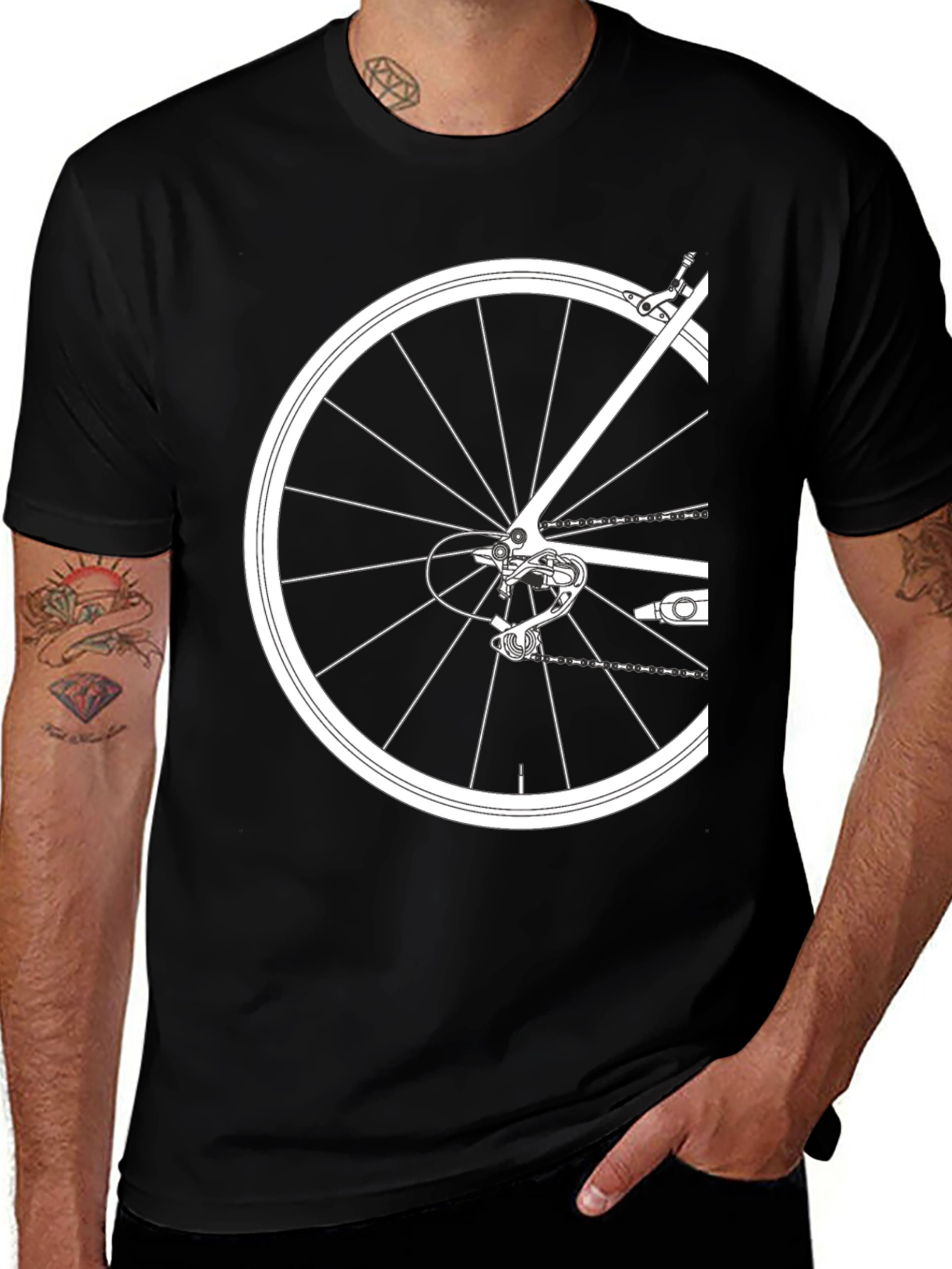 Bike Wheel Graphic Tee - Black Cotton T-Shirt