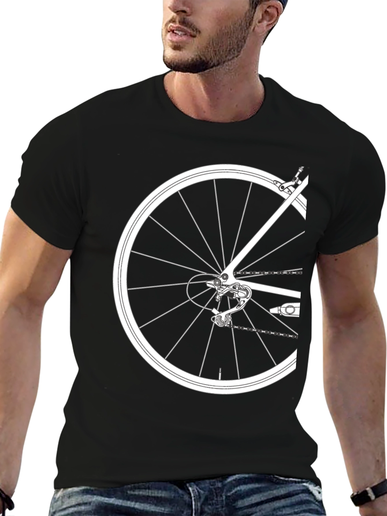 Bike Wheel Graphic Tee - Black Cotton T-Shirt