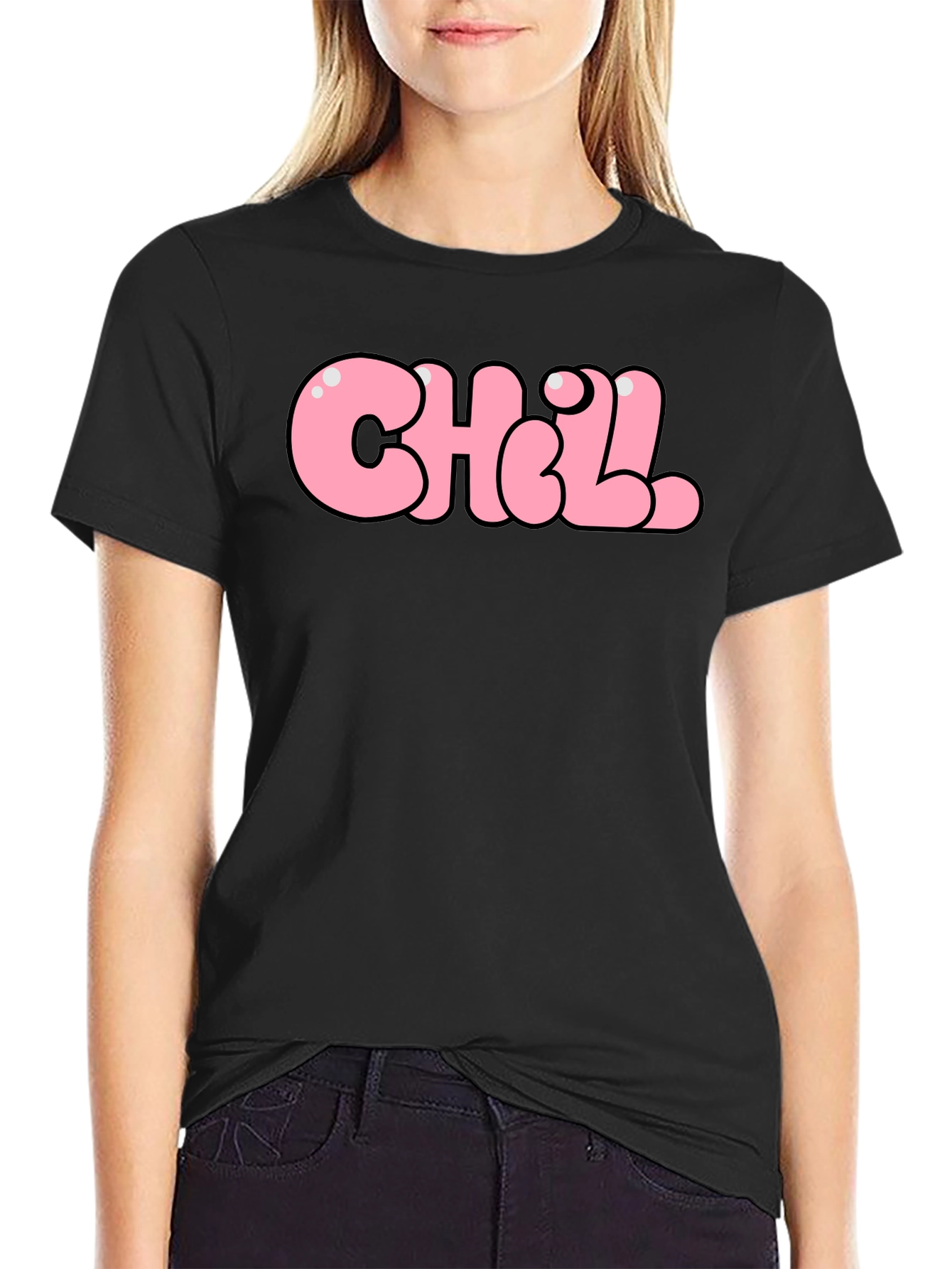Chill Bubble Letter Graphic Tee - Black