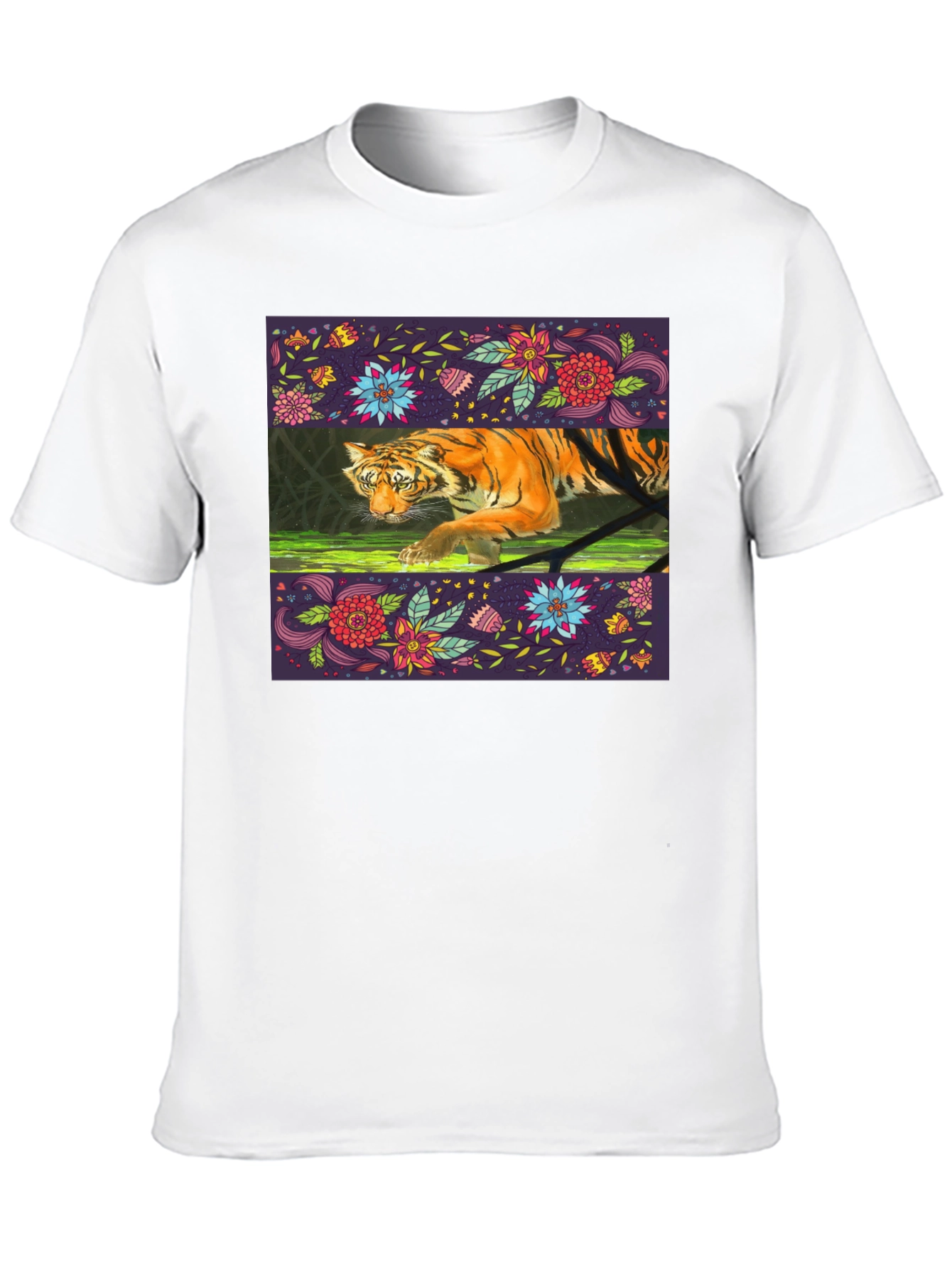 Floral Tiger Graphic Tee - Black Cotton