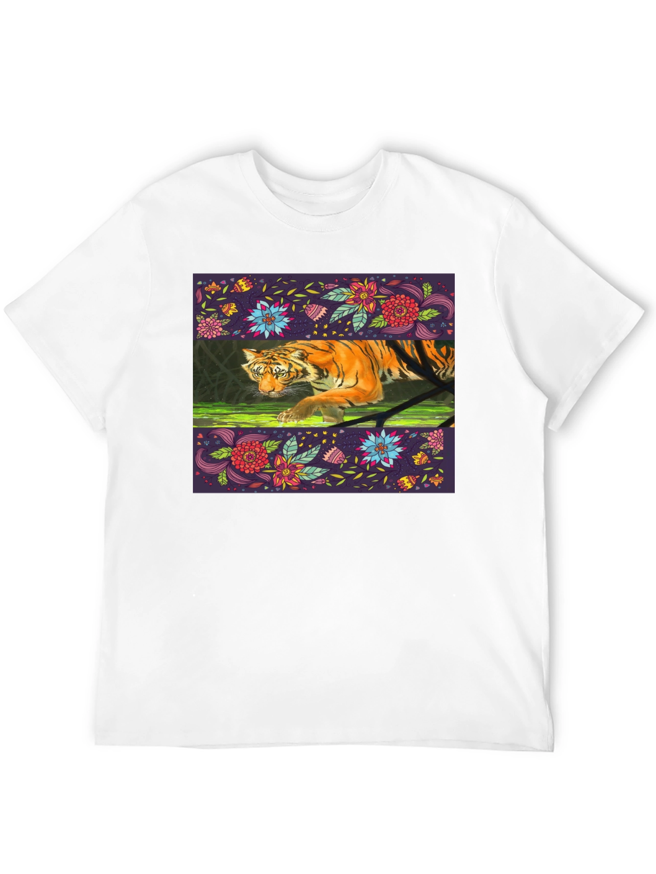 Floral Tiger Graphic Tee - Black Cotton
