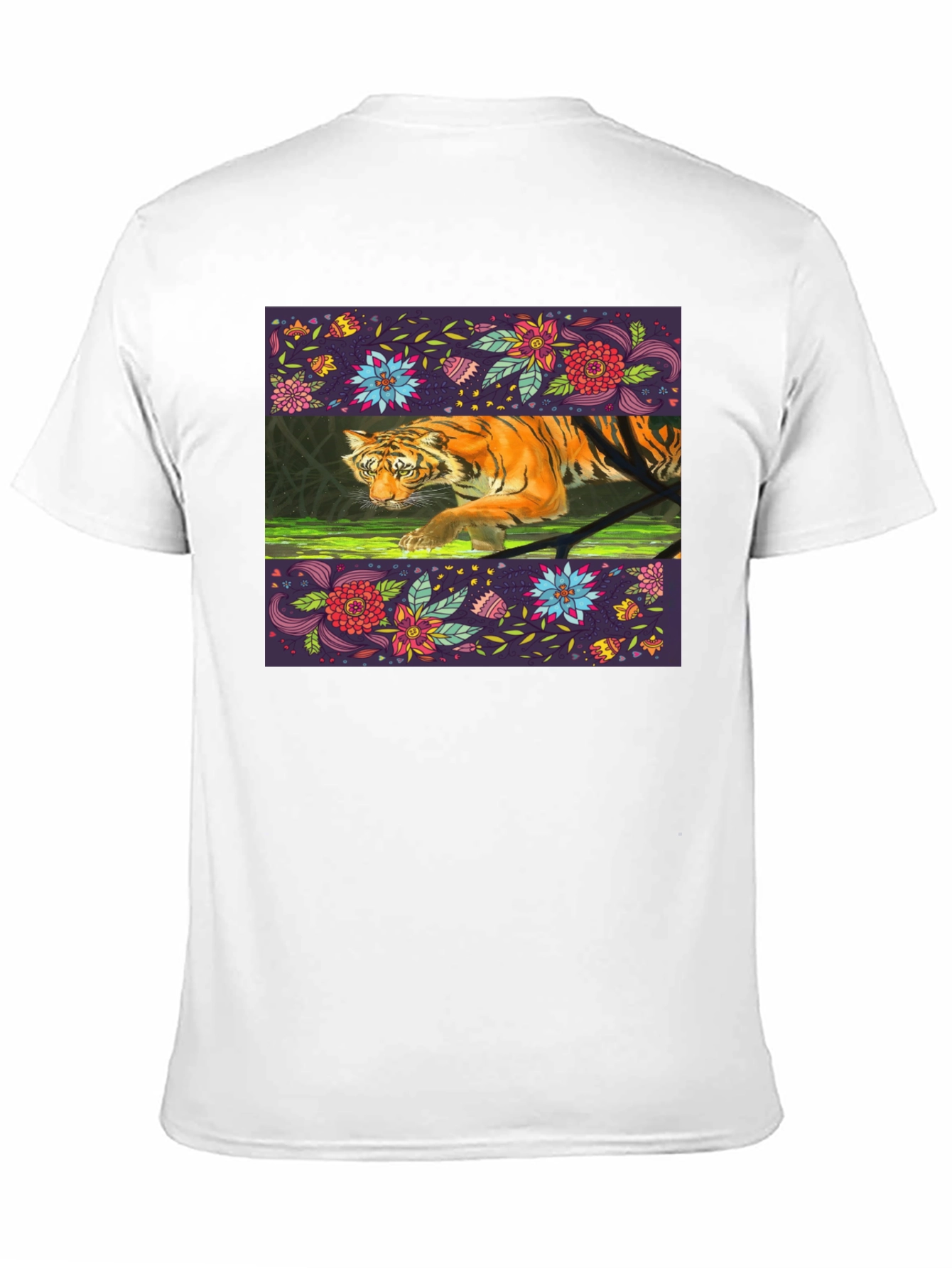 Floral Tiger Graphic Tee - Black Cotton