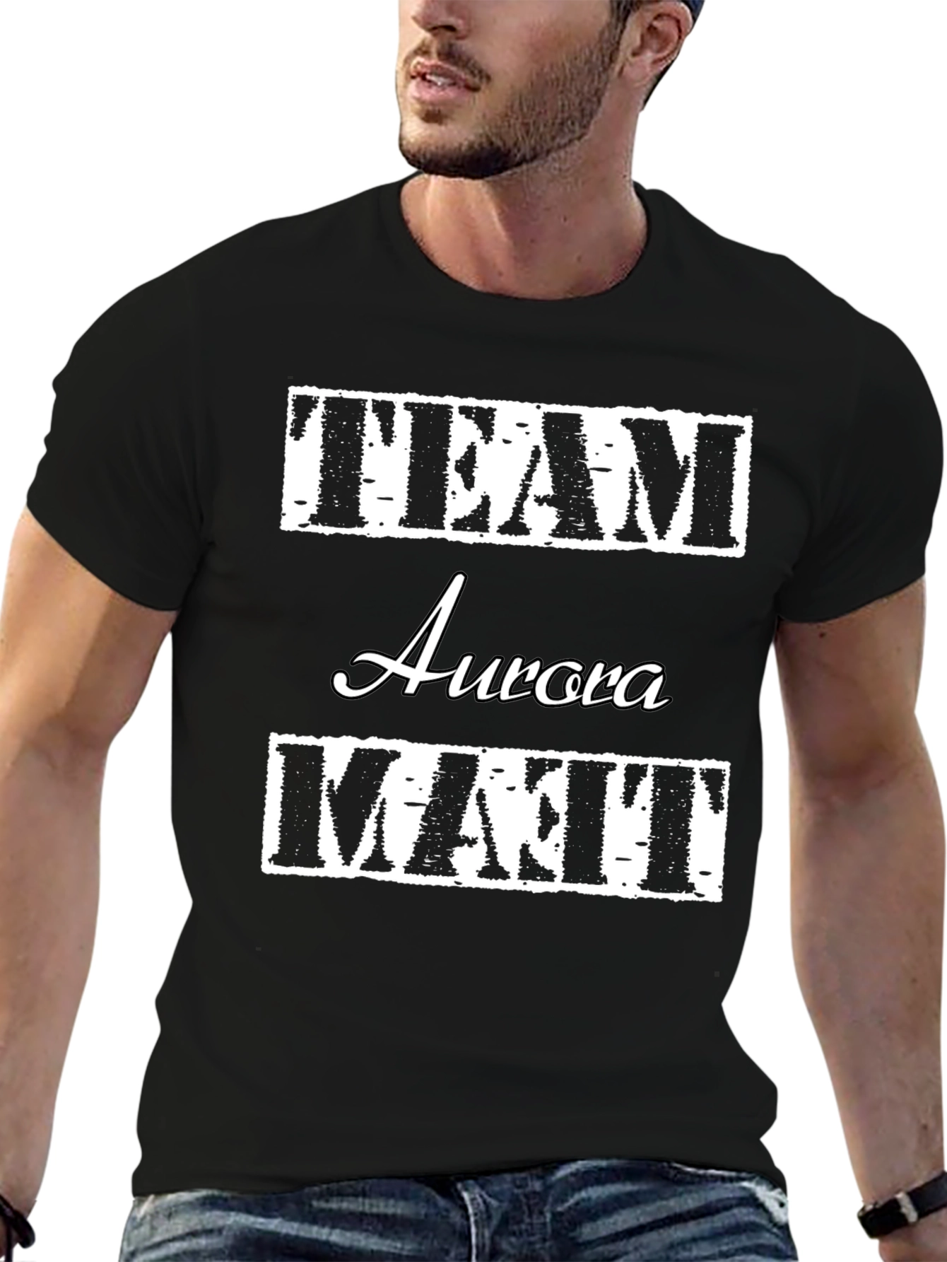 Team Aurora Matt T-Shirt Black Crew Neck Cotton