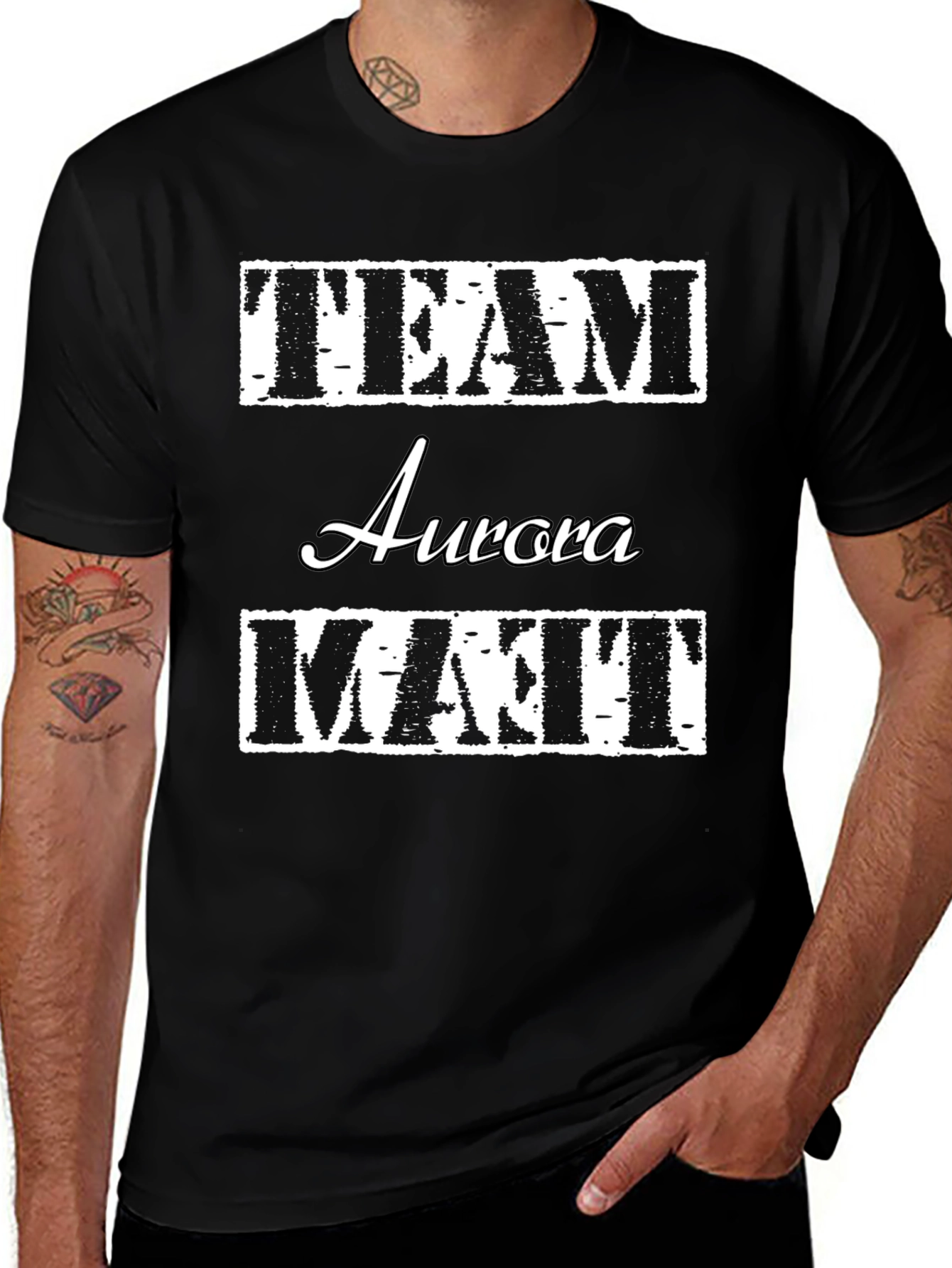 Team Aurora Matt T-Shirt Black Crew Neck Cotton