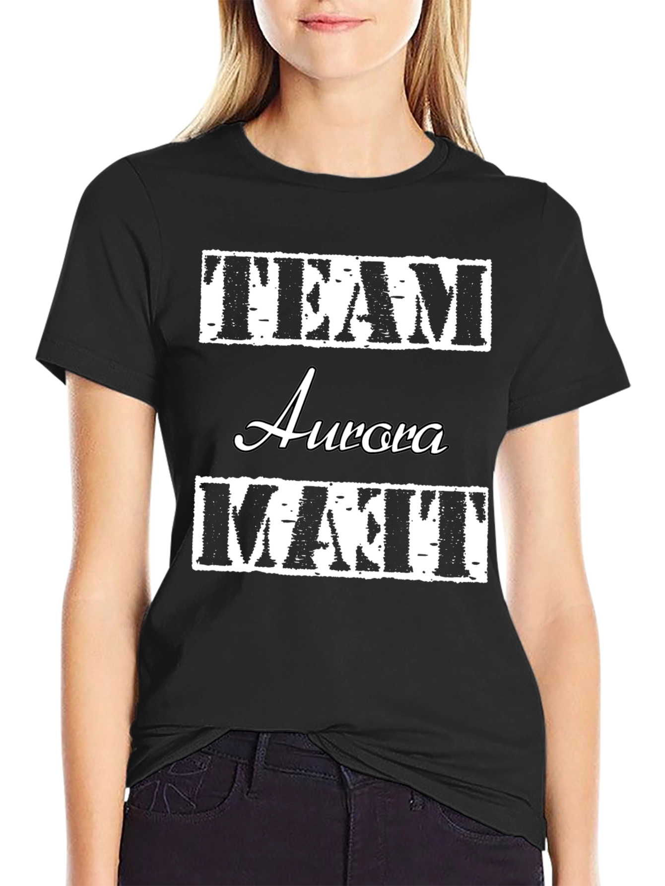 Team Aurora Matt T-Shirt Black Crew Neck Cotton