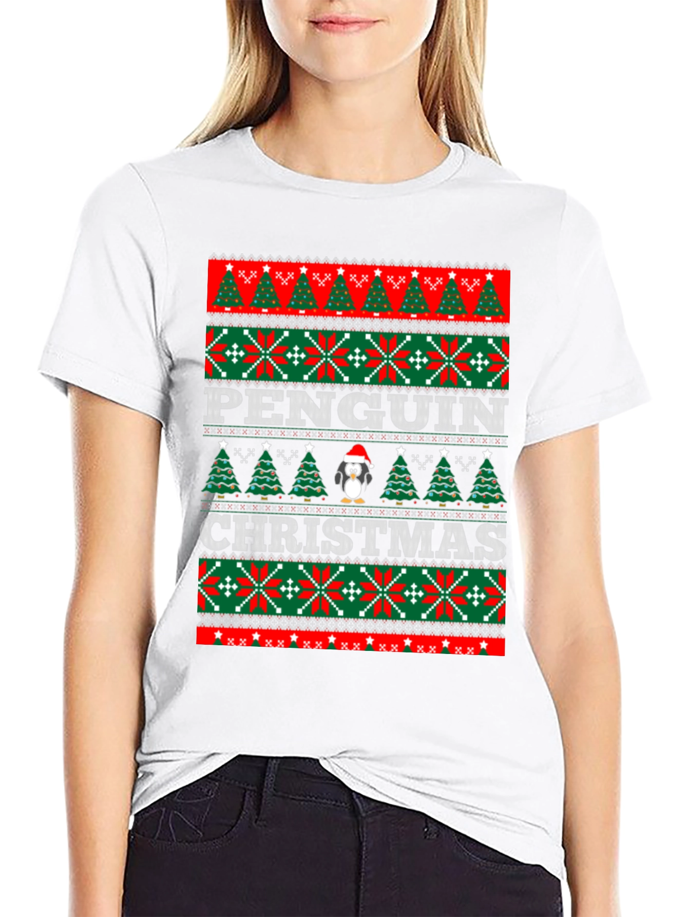 Penguin Christmas Sweater Pattern T-Shirt
