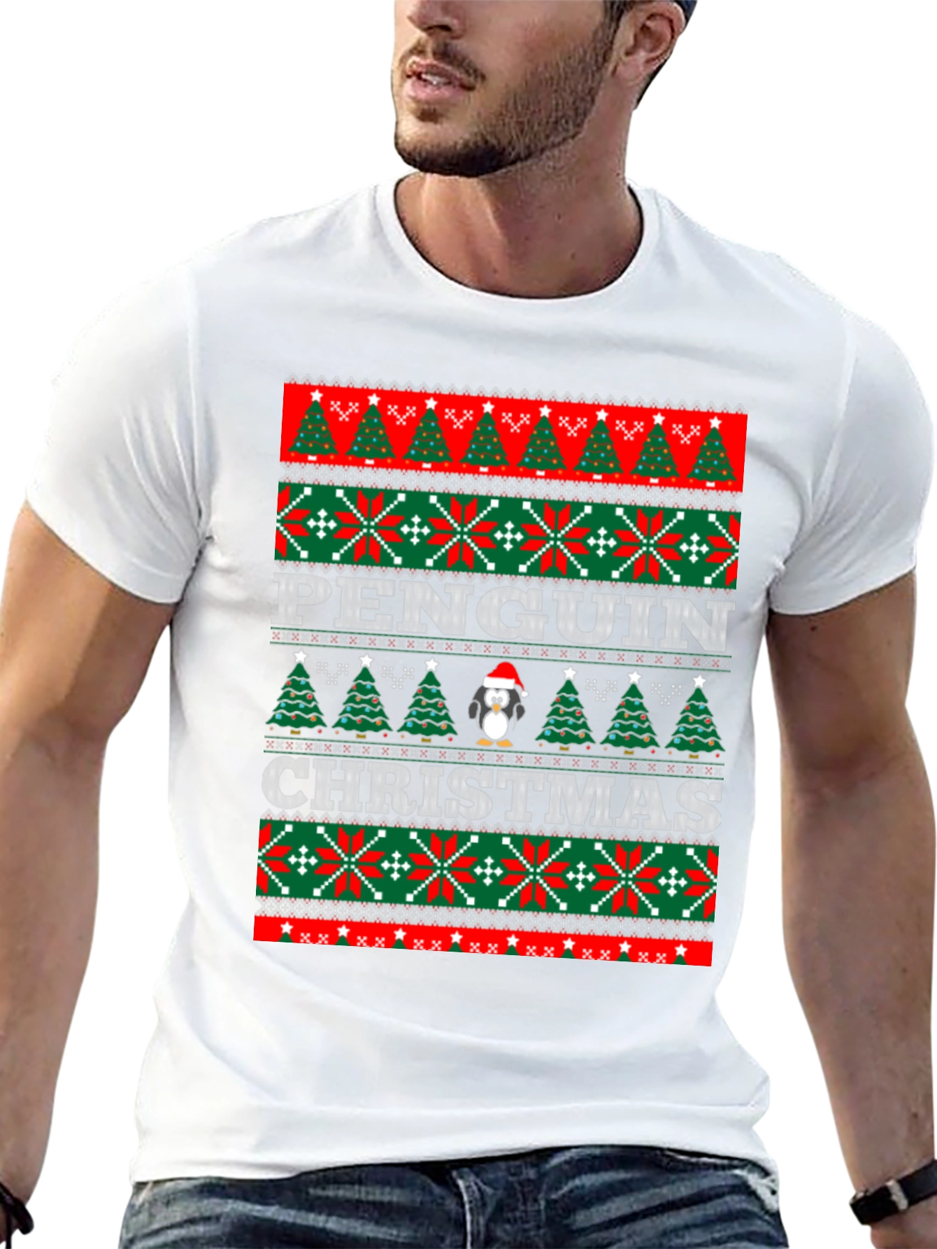 Penguin Christmas Sweater Pattern T-Shirt