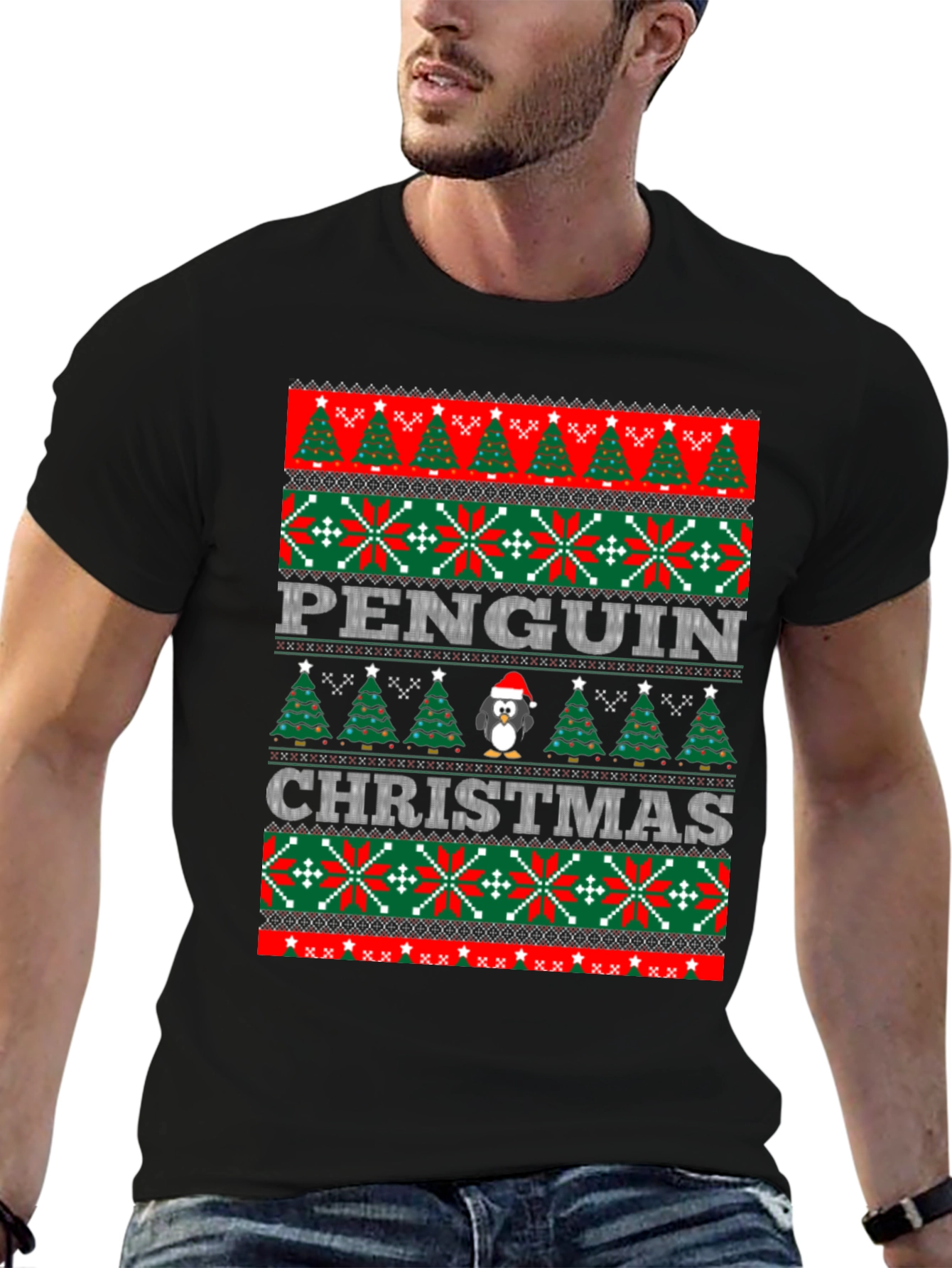 Penguin Christmas Sweater Pattern T-Shirt