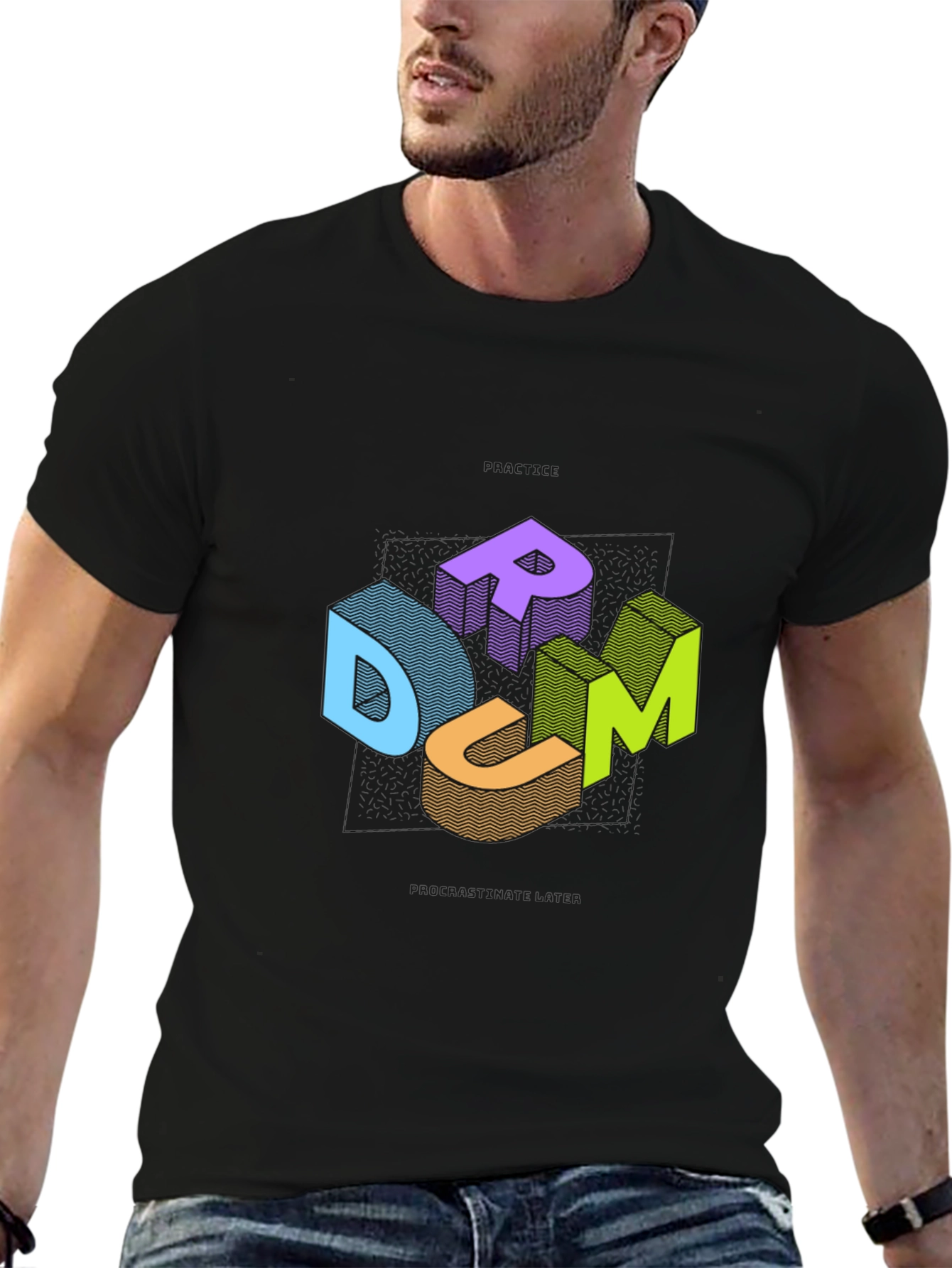 DRUM Graphic Tee - Black Cotton Casual T-Shirt