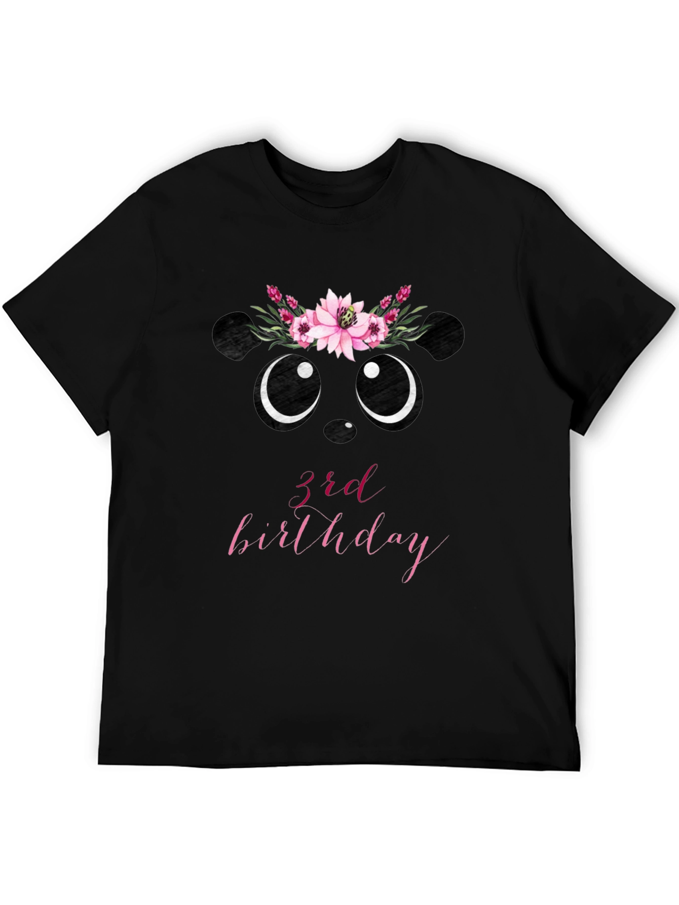 3rd Birthday Panda Bear Floral Wreath T-Shirt