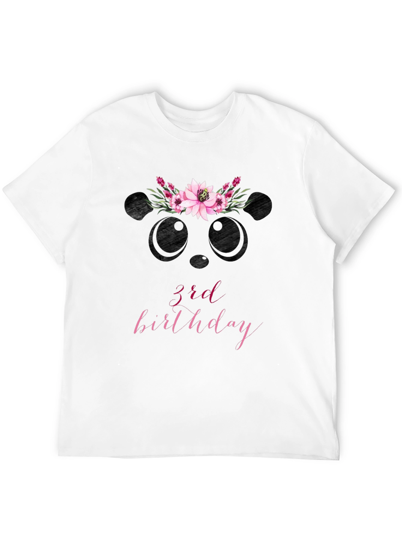 3rd Birthday Panda Bear Floral Wreath T-Shirt