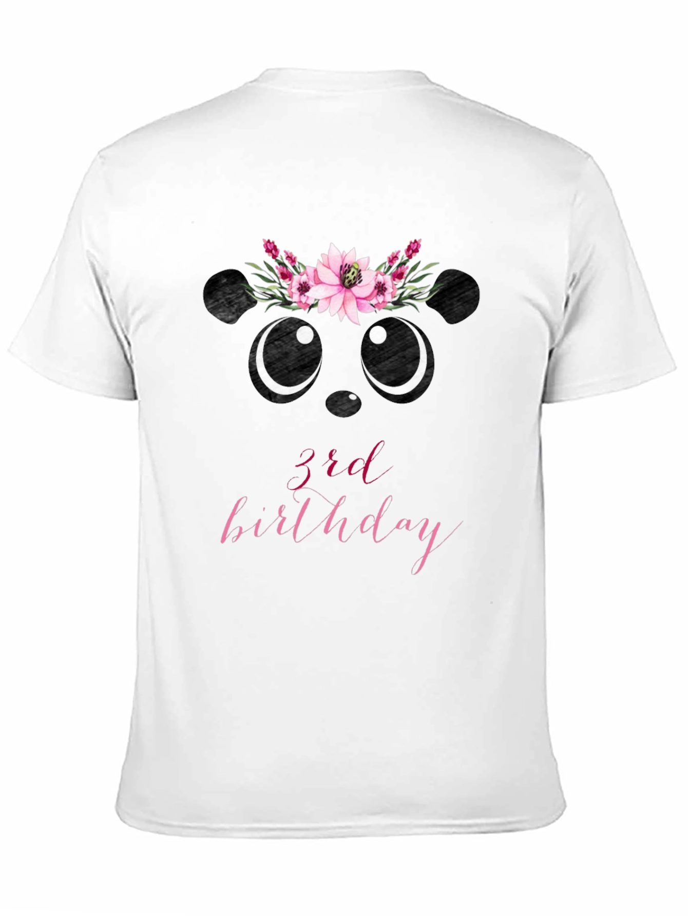 3rd Birthday Panda Bear Floral Wreath T-Shirt