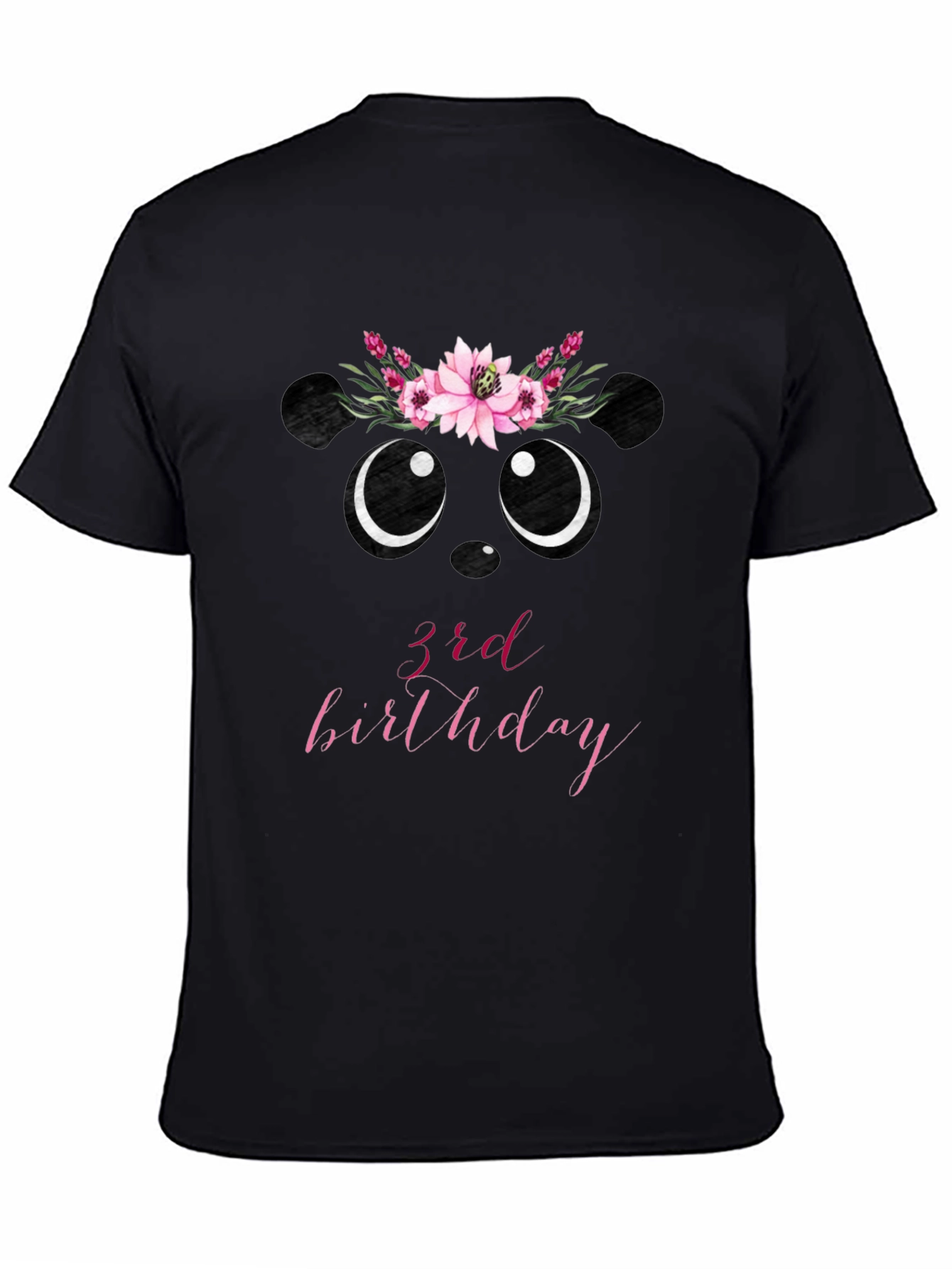 3rd Birthday Panda Bear Floral Wreath T-Shirt