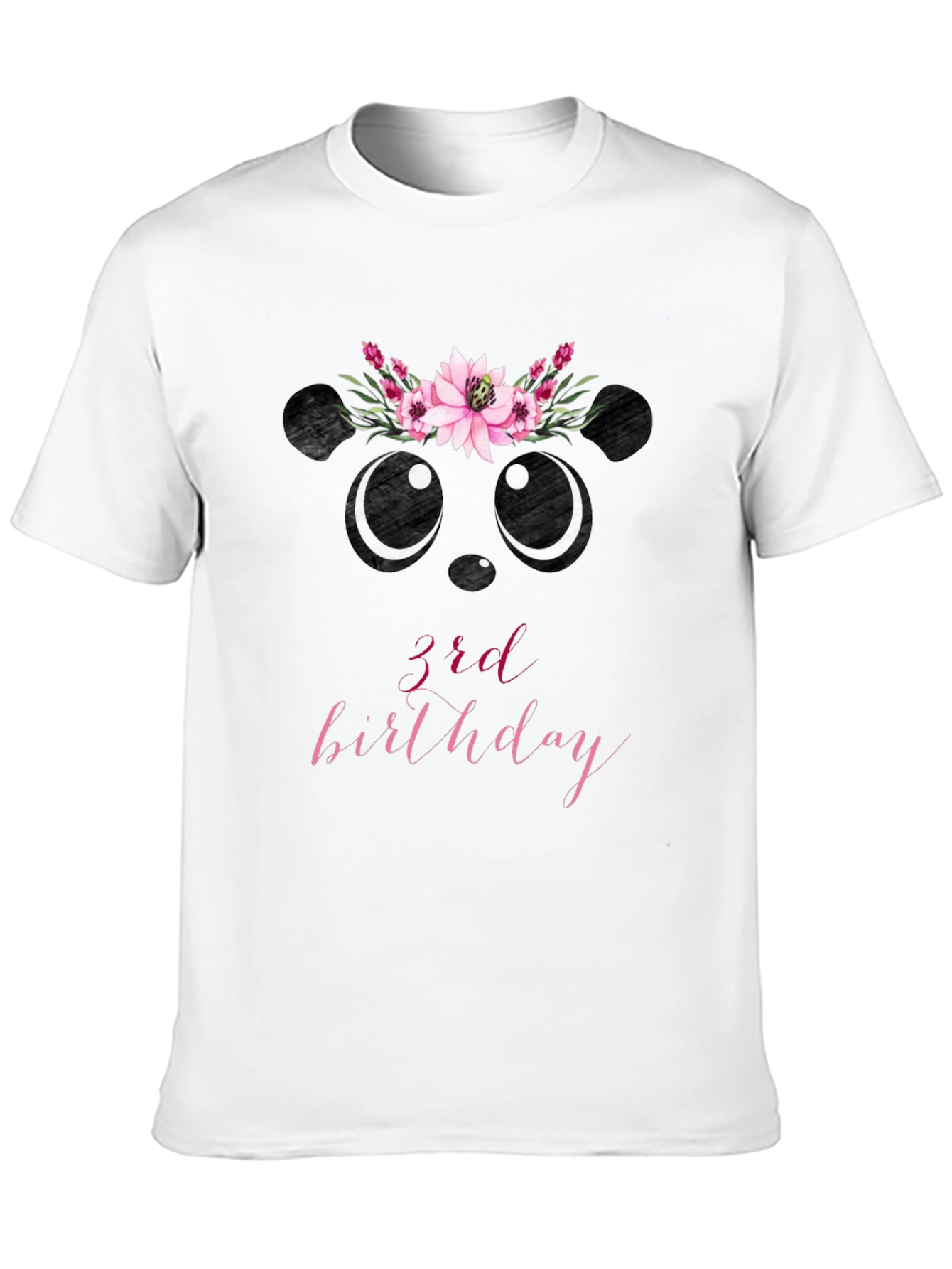 3rd Birthday Panda Bear Floral Wreath T-Shirt