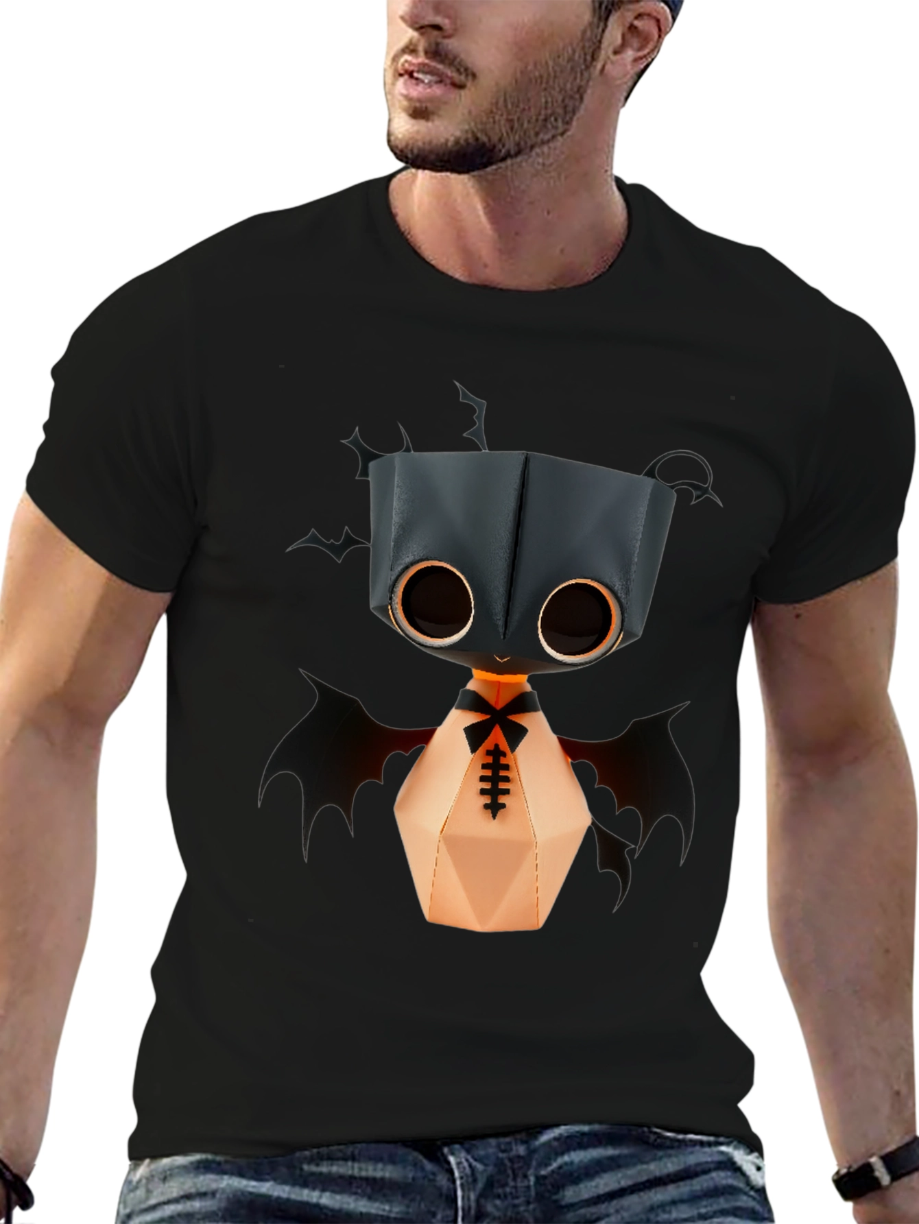 Cute Bat Monster Graphic Tee - Unisex Black T-Shirt