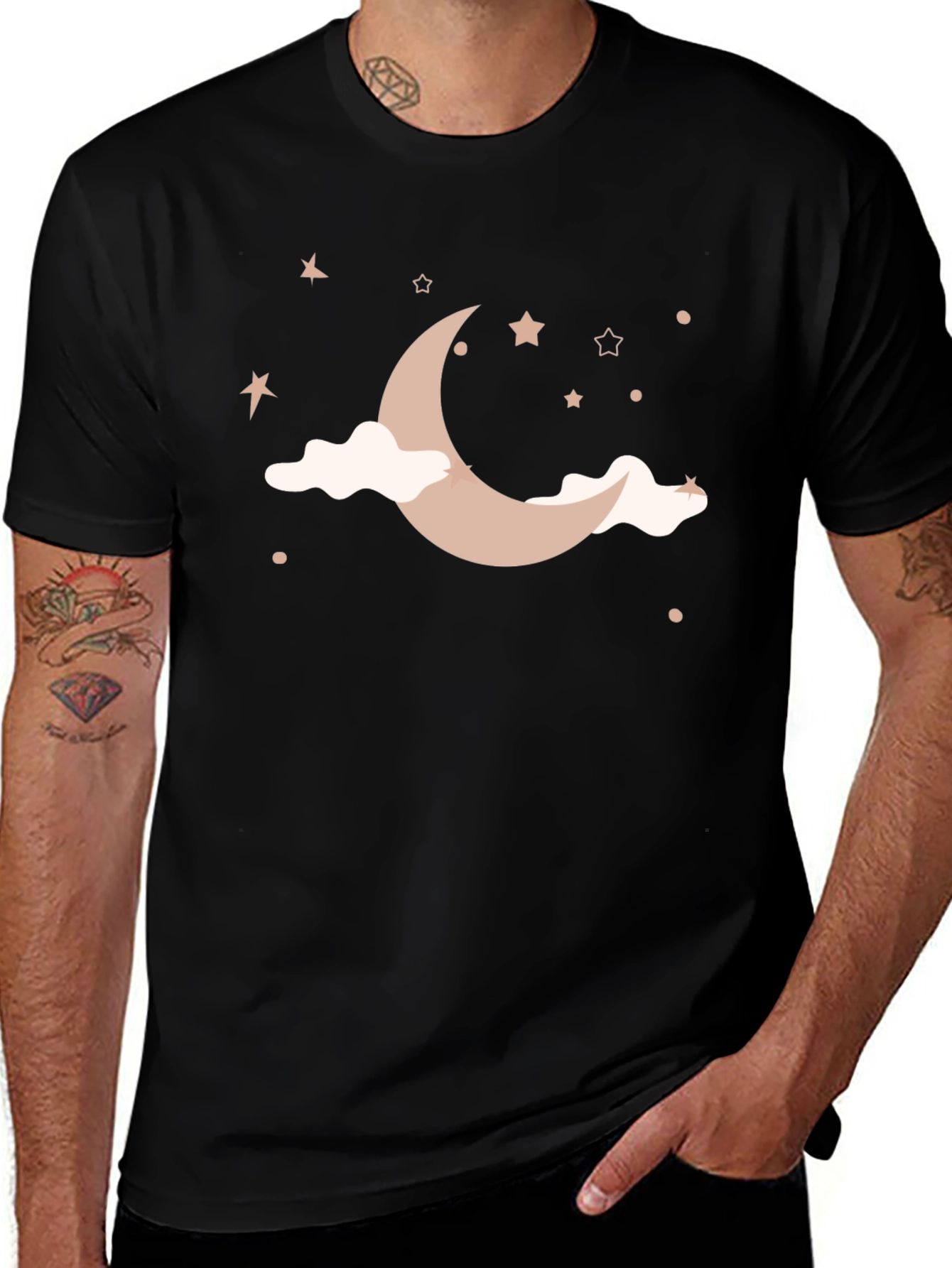Dreamy Night Sky Graphic Tee - Black