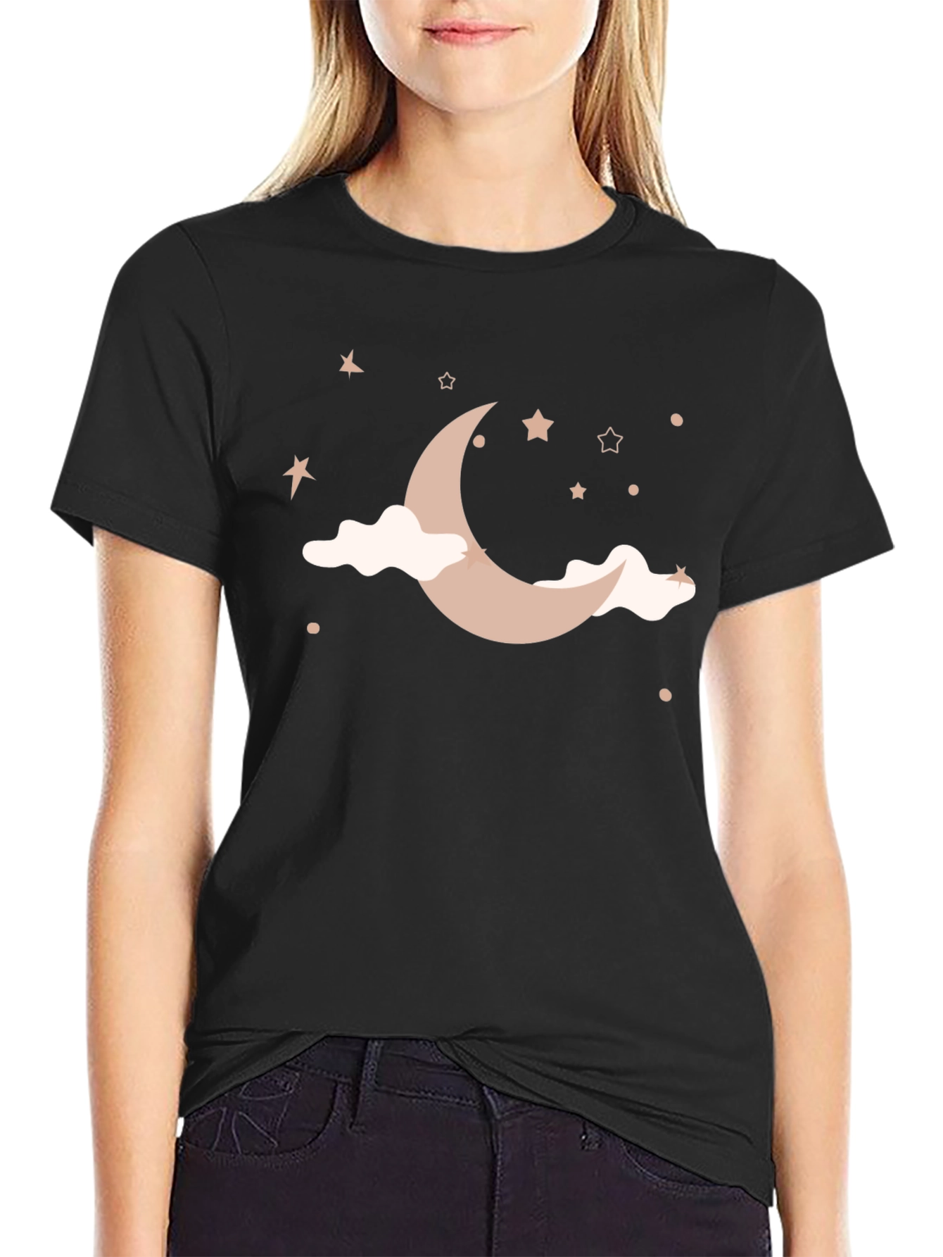 Dreamy Night Sky Graphic Tee - Black