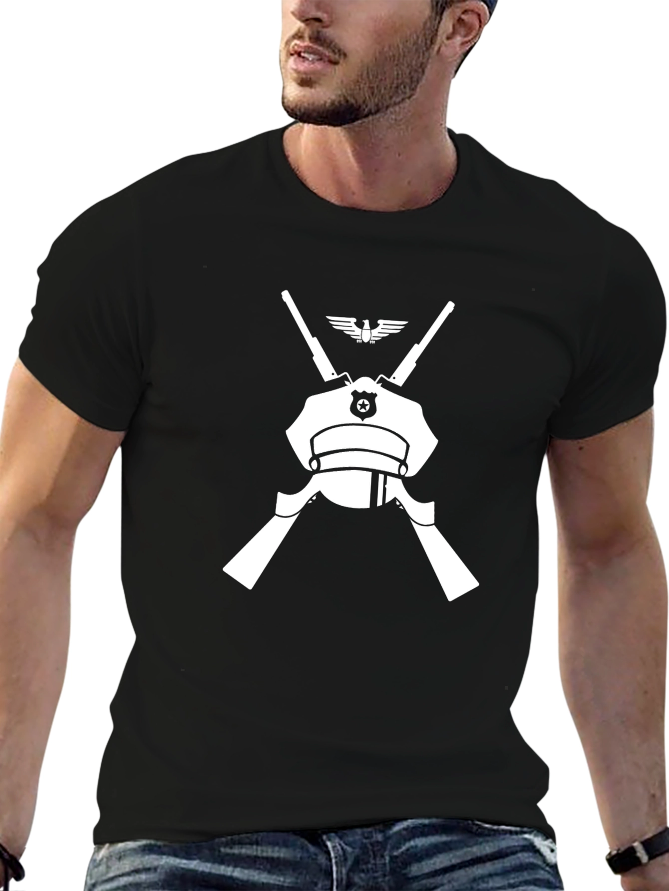 Police Hat & Rifles Black Graphic Tee