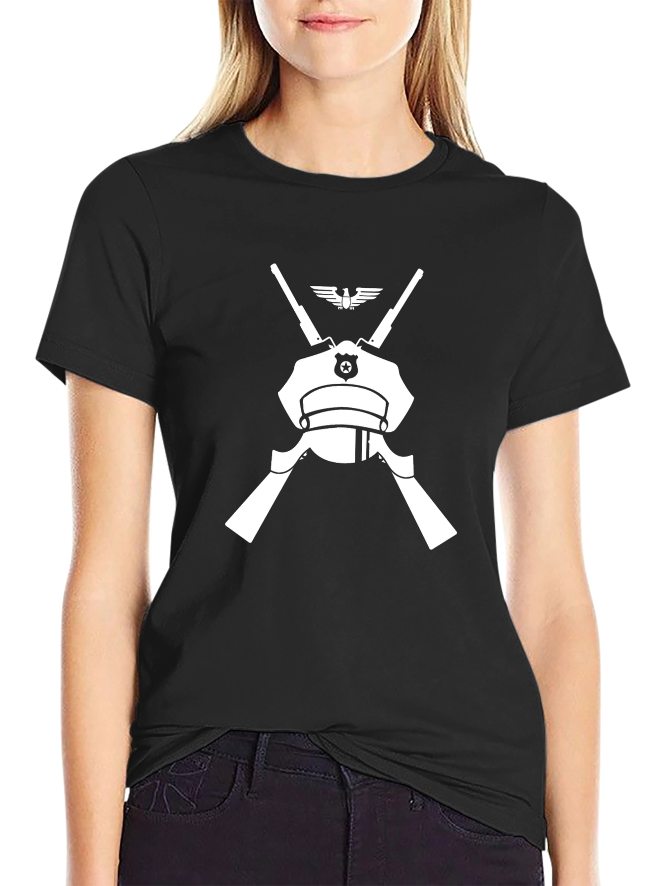 Police Hat & Rifles Black Graphic Tee