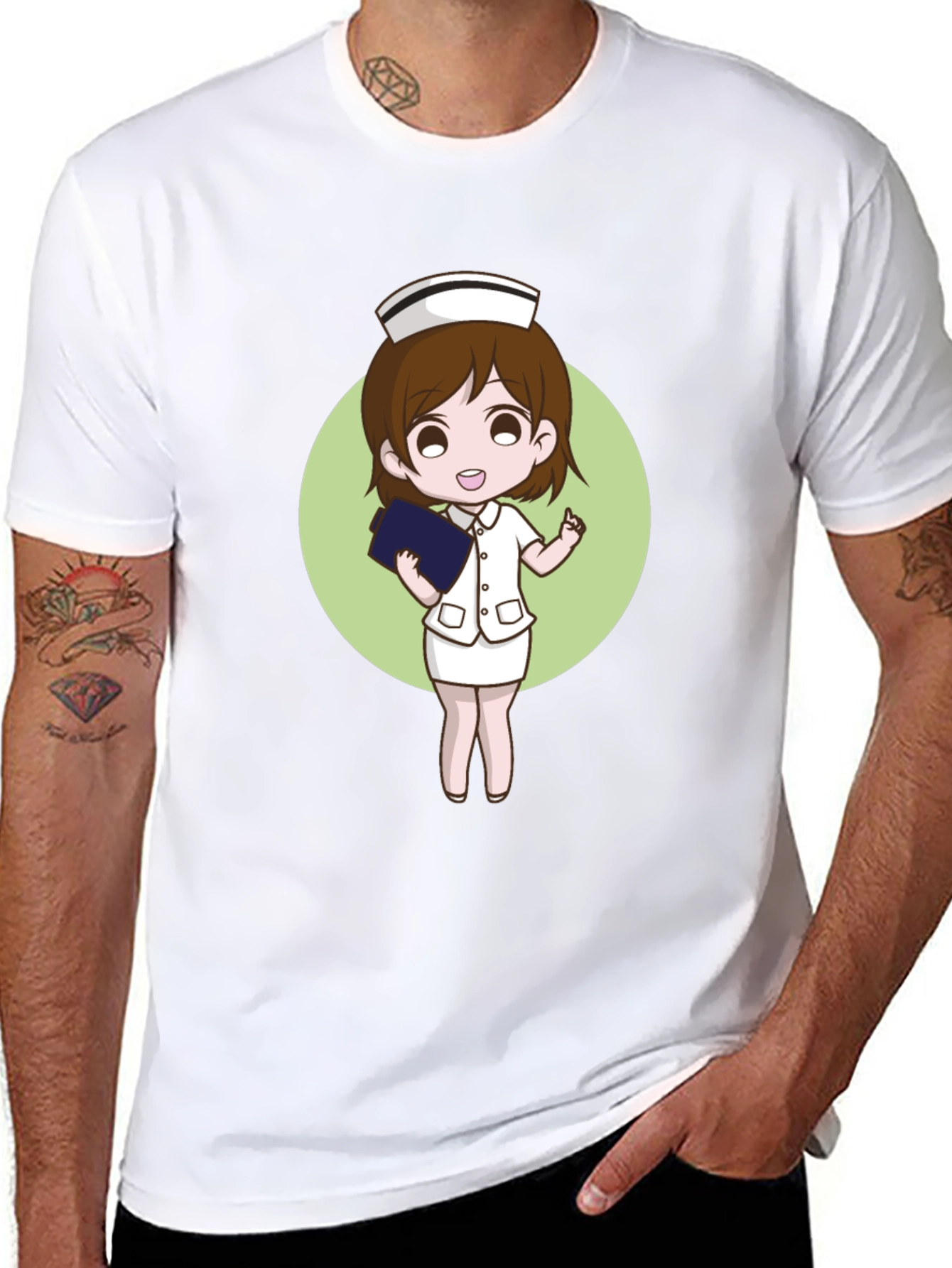 Nurse Cartoon Graphic Black T-Shirt