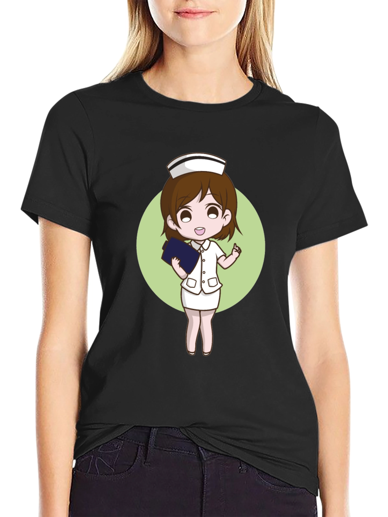 Nurse Cartoon Graphic Black T-Shirt