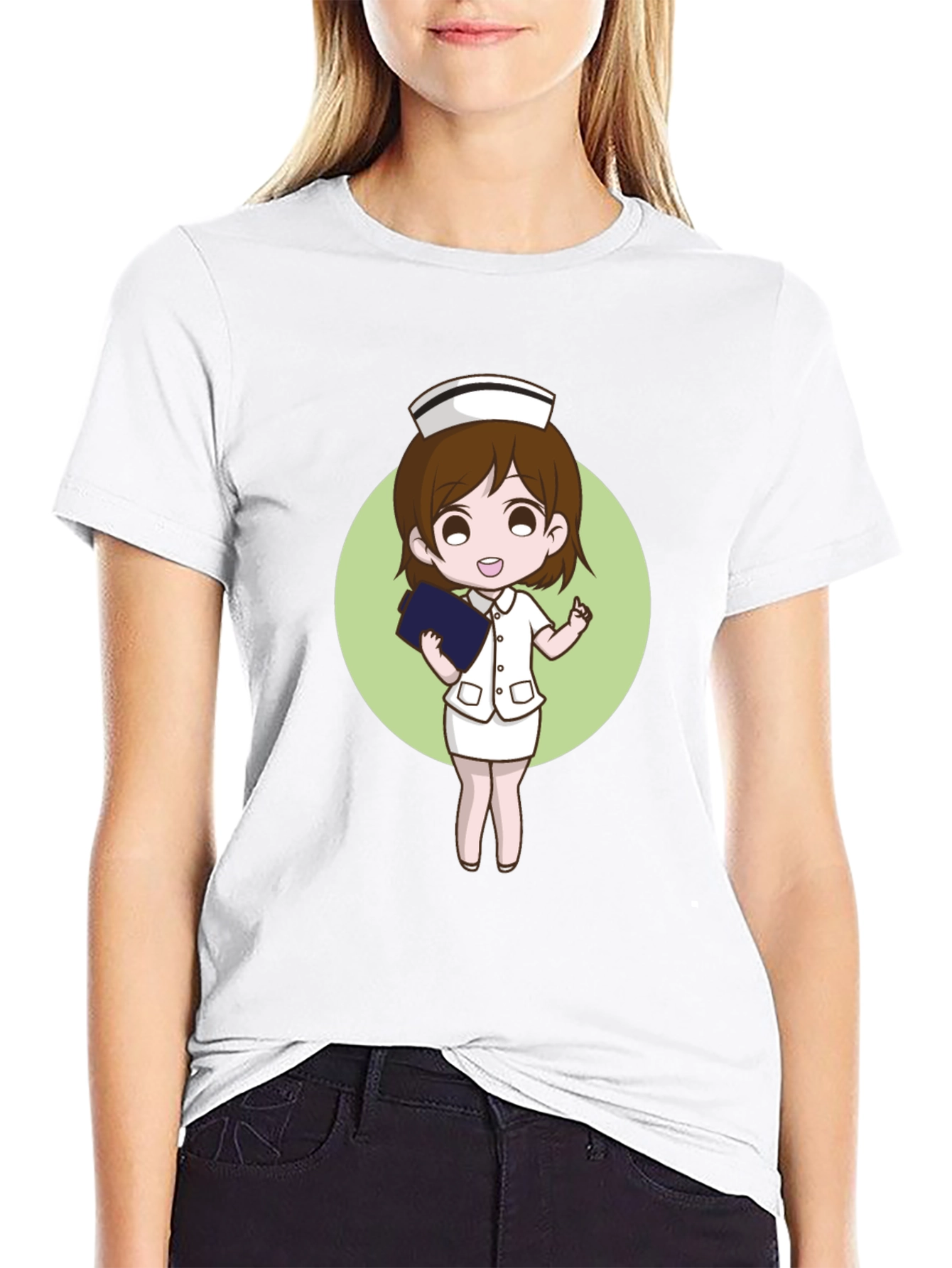 Nurse Cartoon Graphic Black T-Shirt