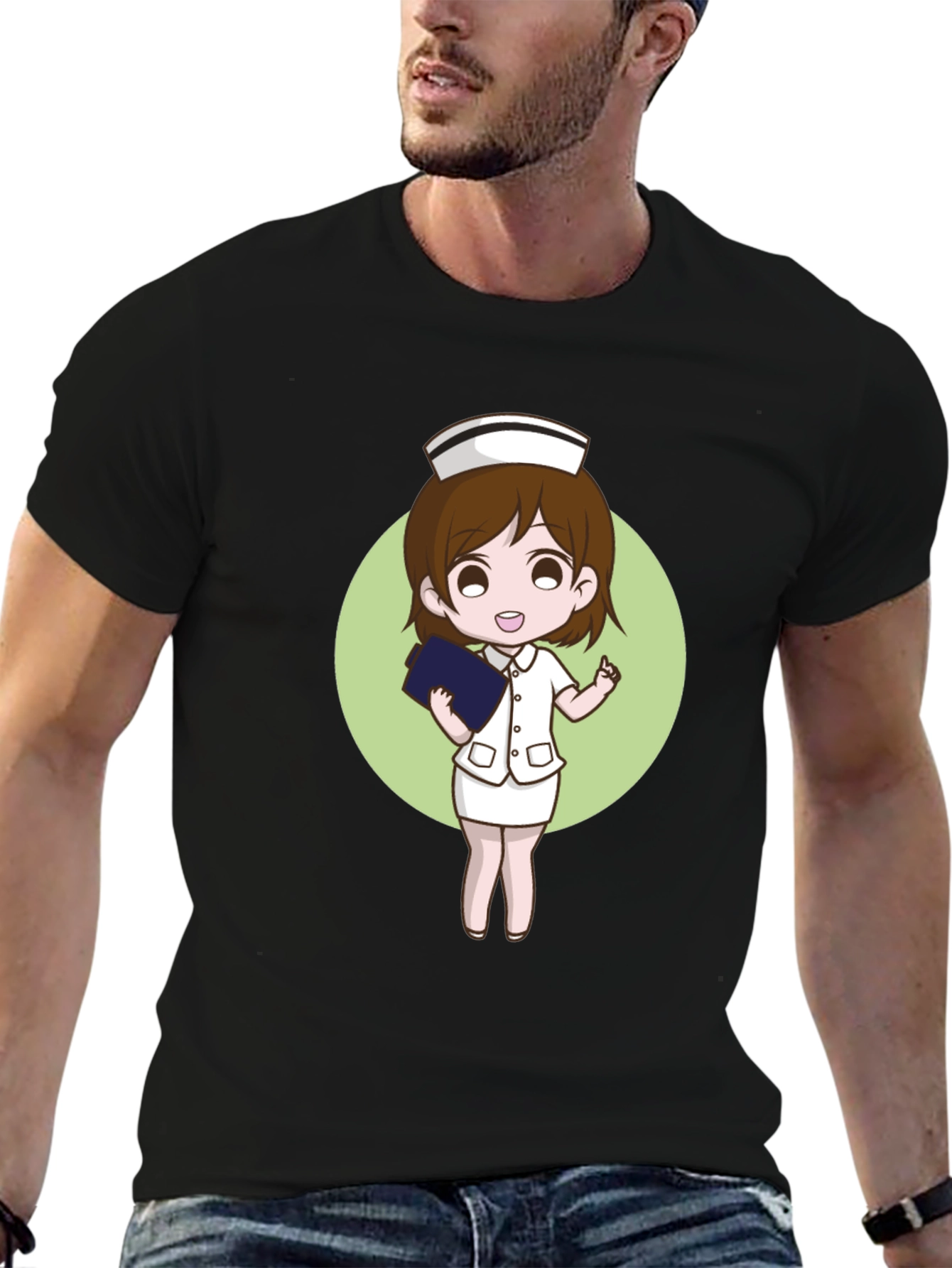 Nurse Cartoon Graphic Black T-Shirt