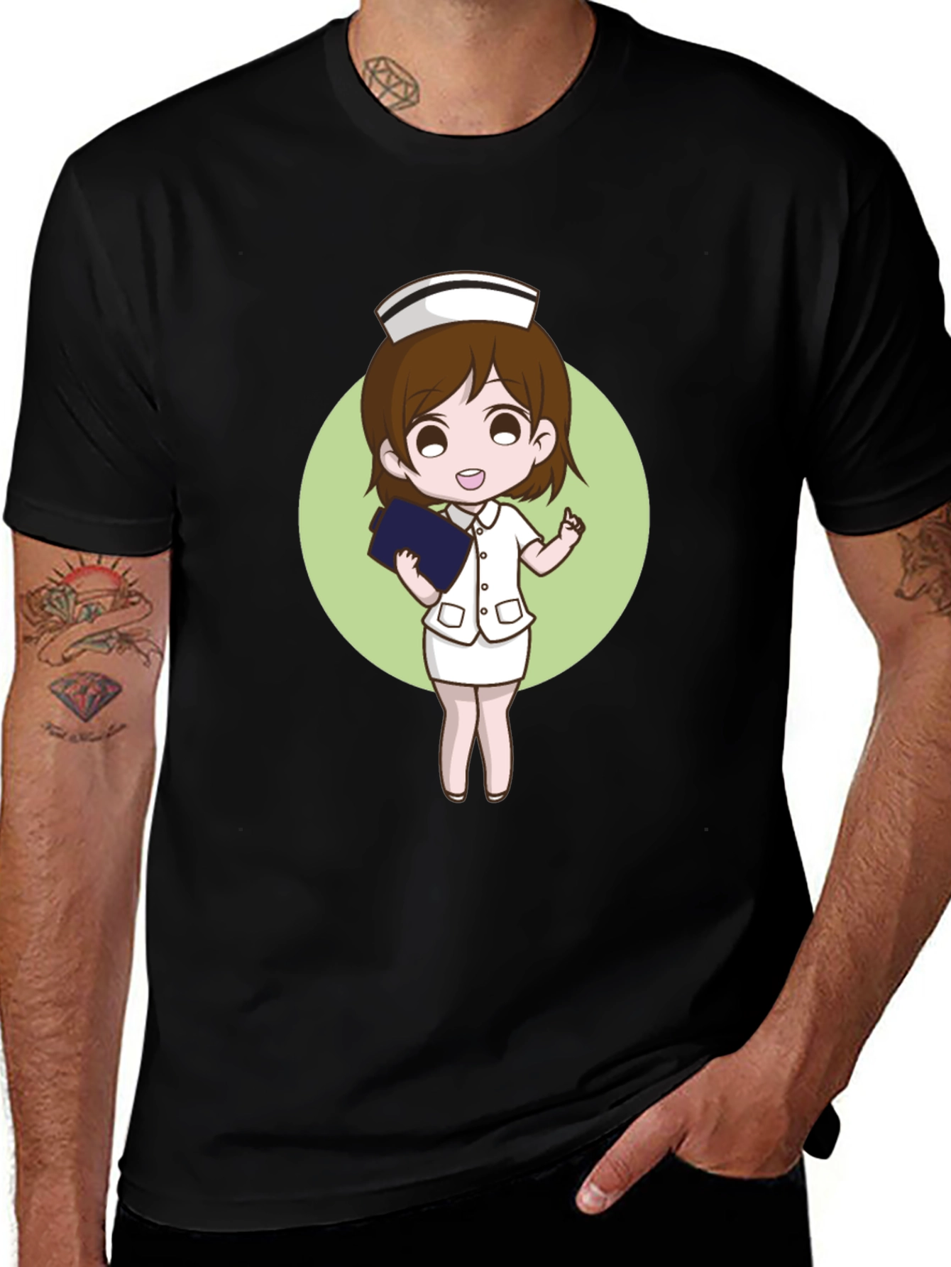 Nurse Cartoon Graphic Black T-Shirt