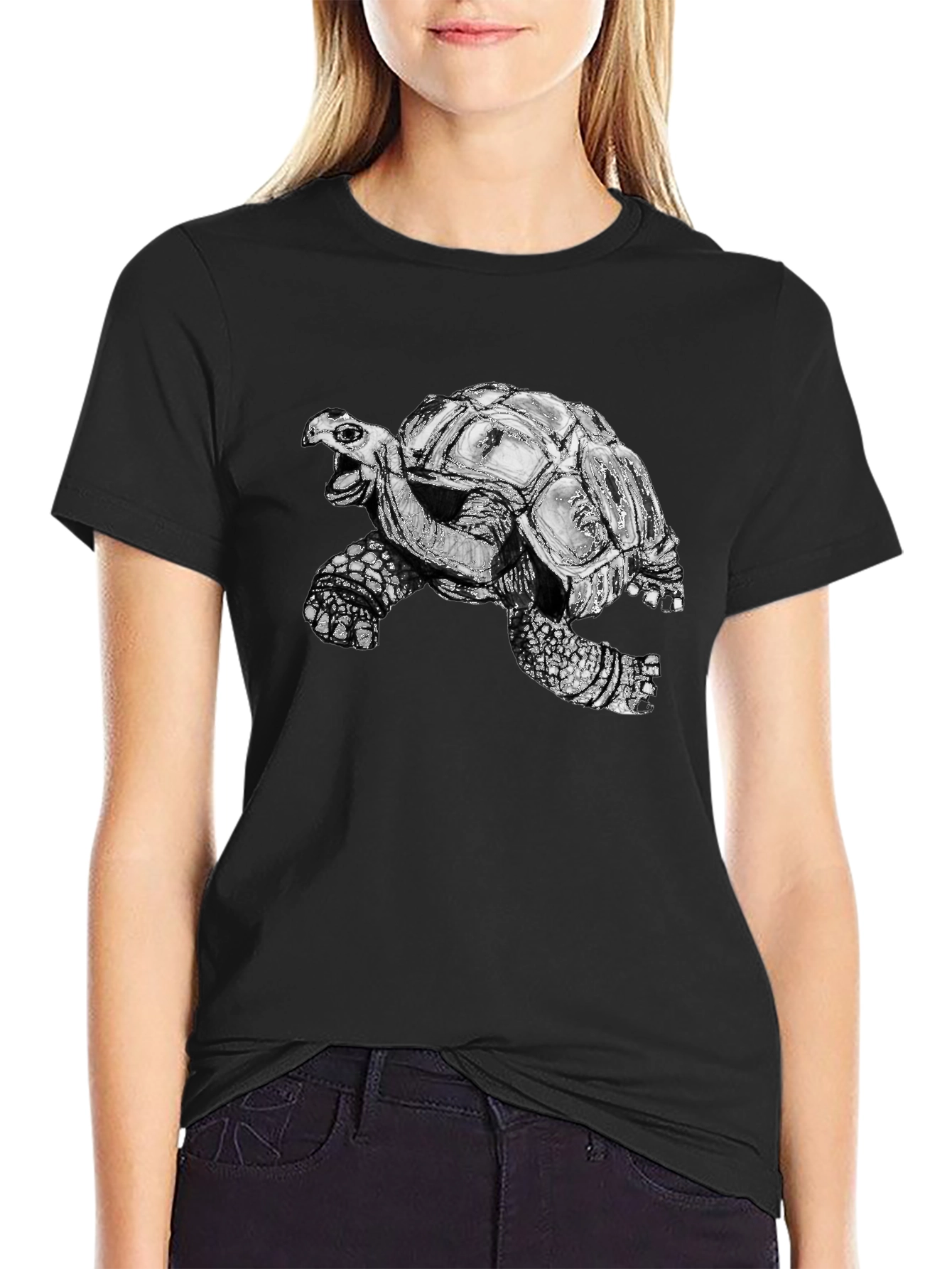 Turtle Graphic Tee - Black Cotton T-Shirt