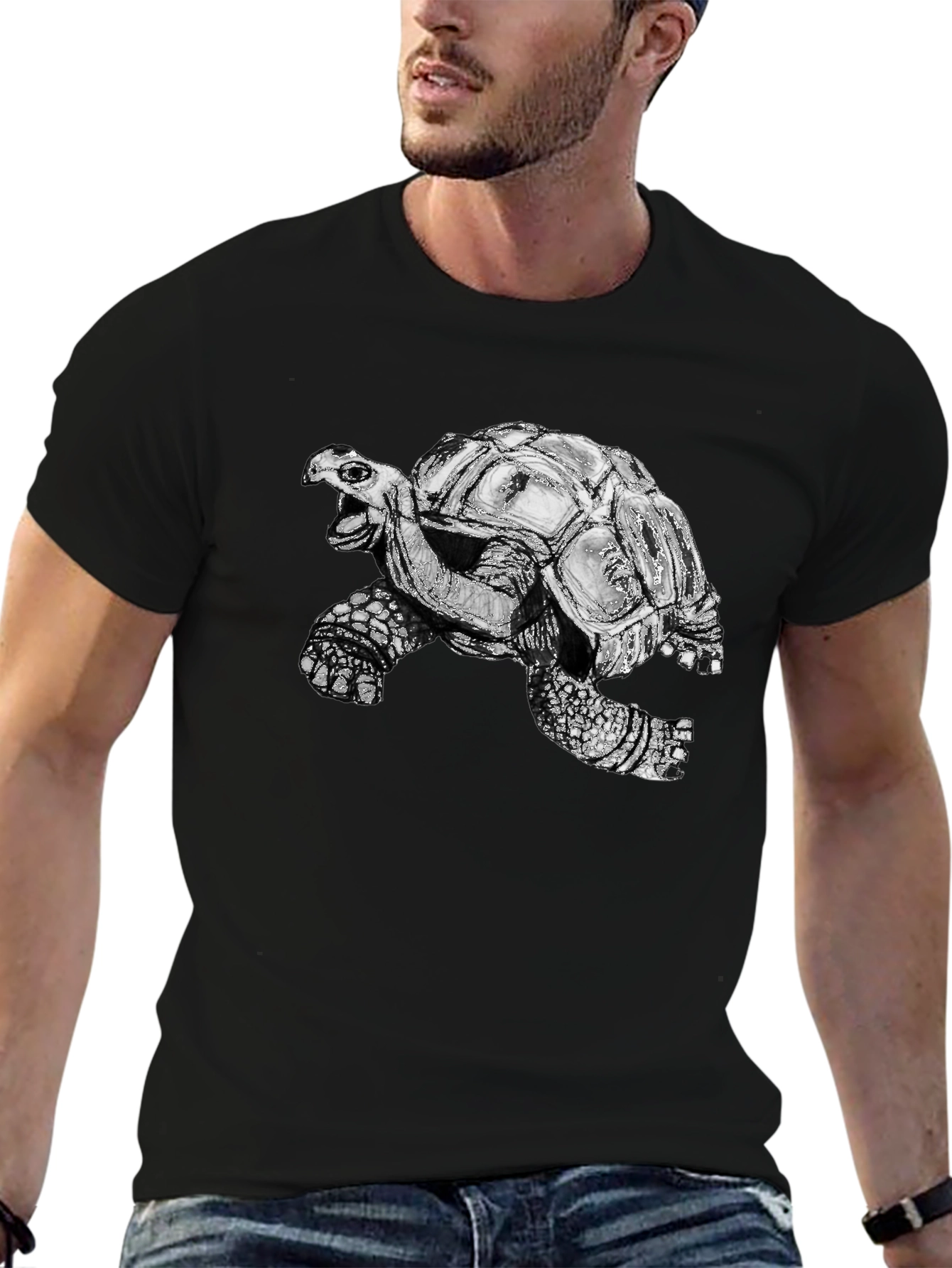 Turtle Graphic Tee - Black Cotton T-Shirt