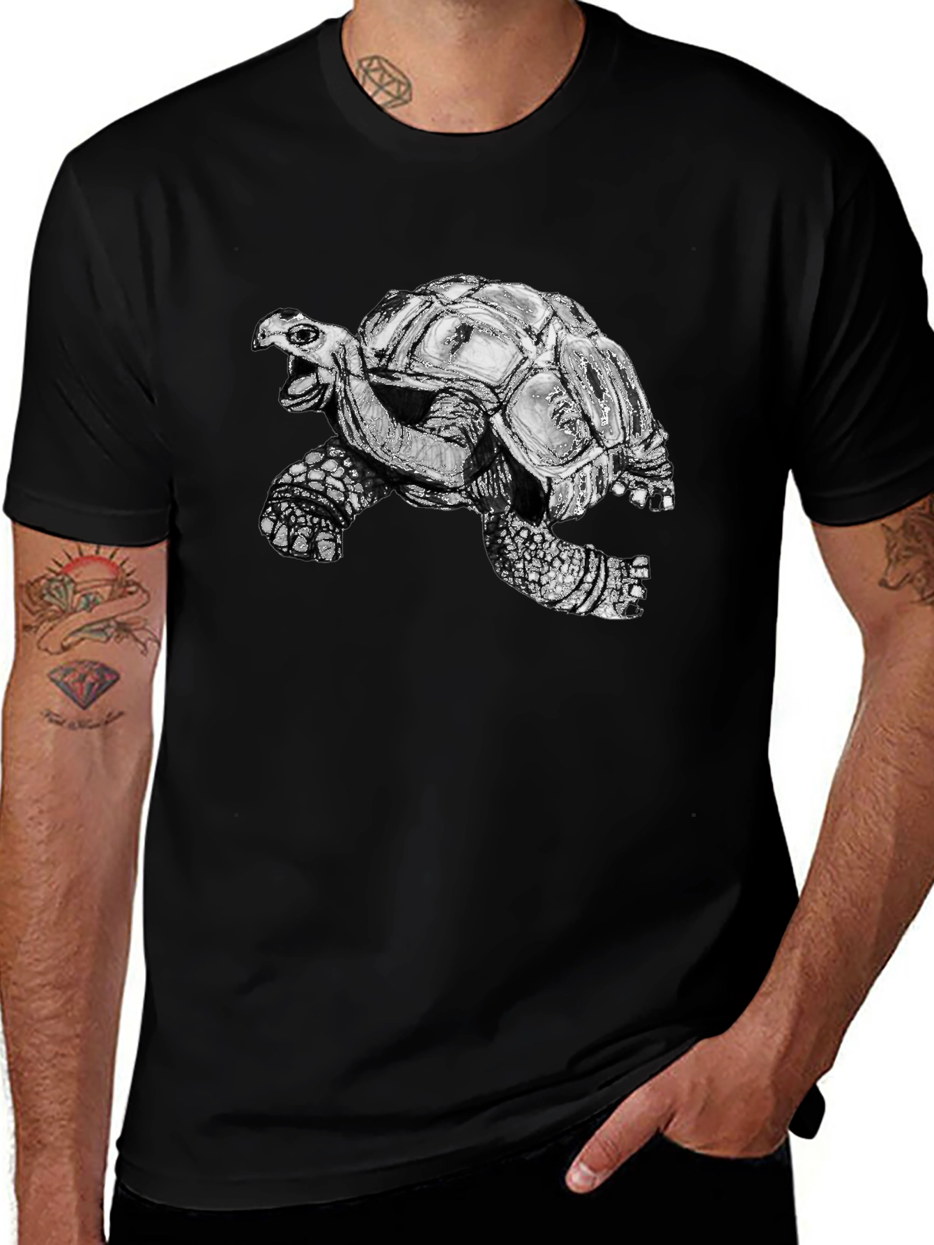 Turtle Graphic Tee - Black Cotton T-Shirt