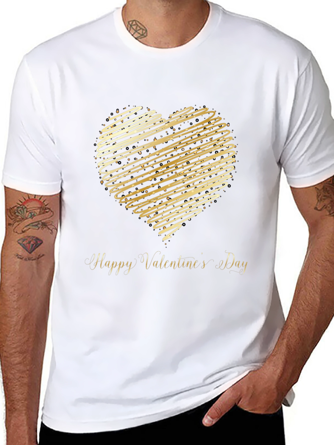 Valentines Day T-Shirt - Gold Heart Design