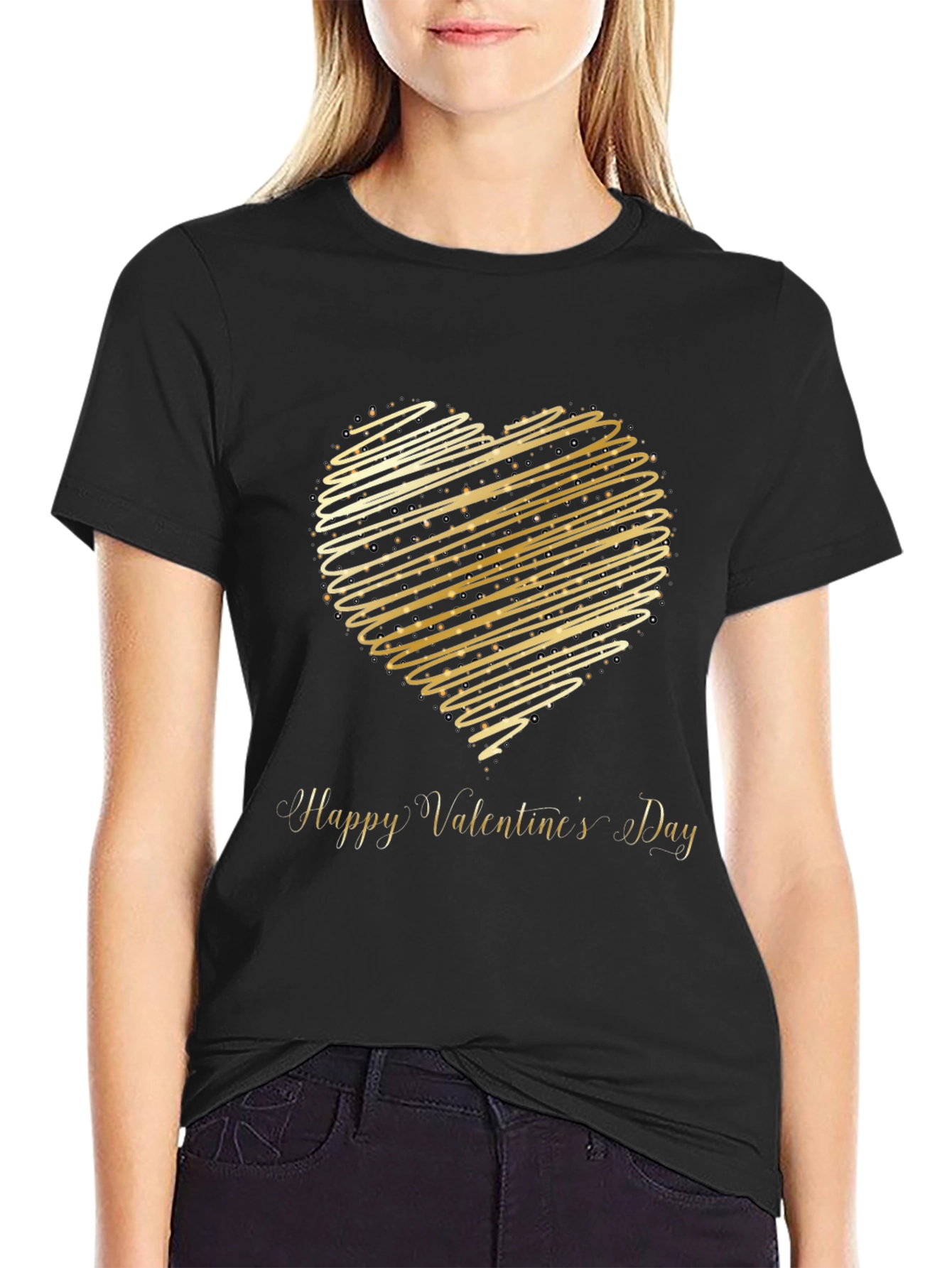 Valentines Day T-Shirt - Gold Heart Design