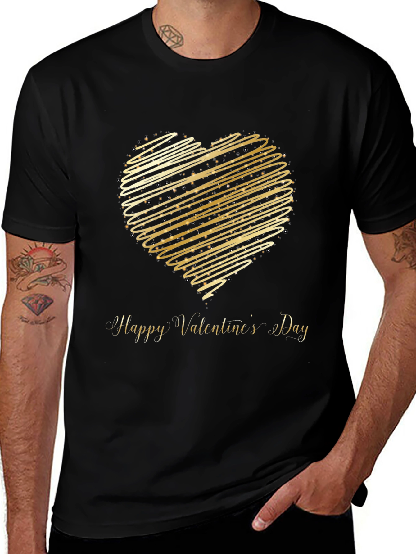 Valentines Day T-Shirt - Gold Heart Design