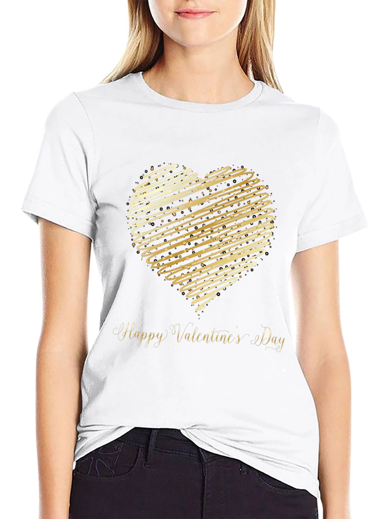 Valentines Day T-Shirt - Gold Heart Design