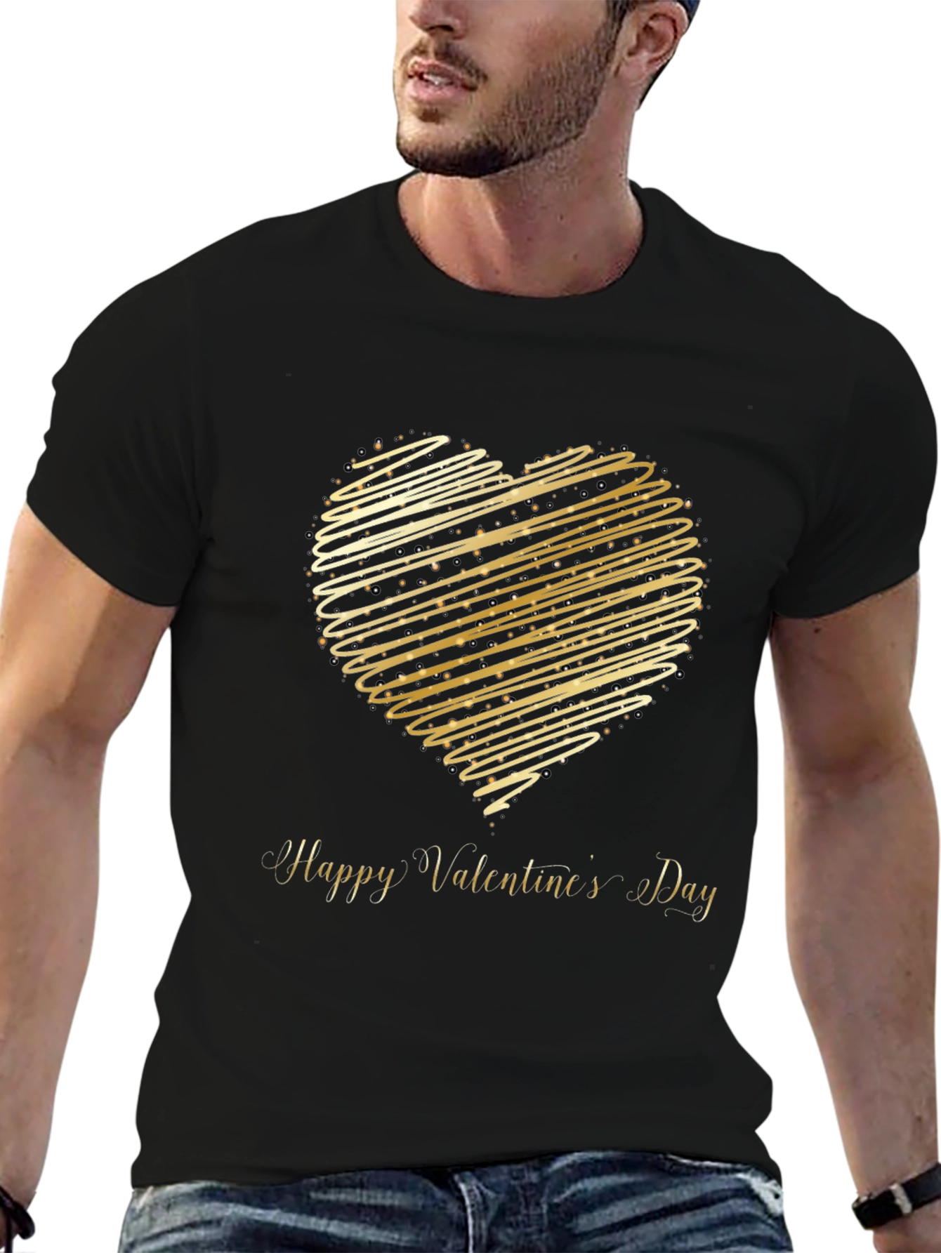 Valentines Day T-Shirt - Gold Heart Design