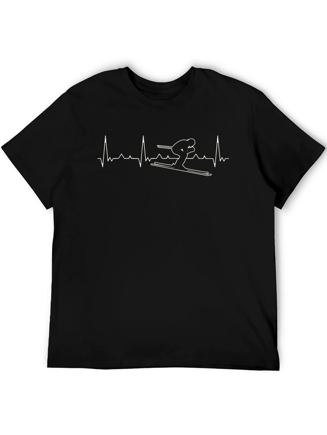 Skiing Heartbeat T-Shirt - Black