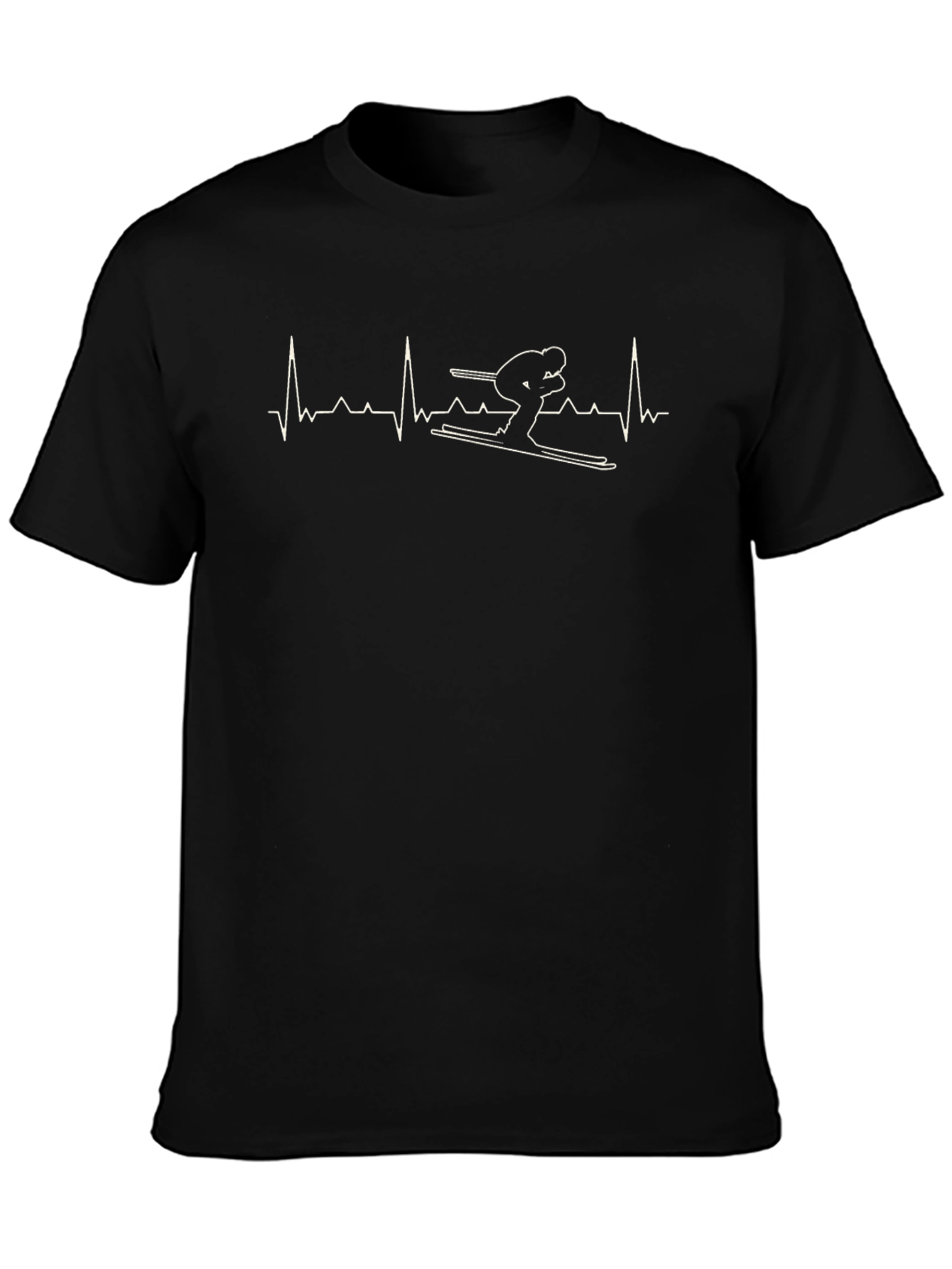 Skiing Heartbeat T-Shirt - Black