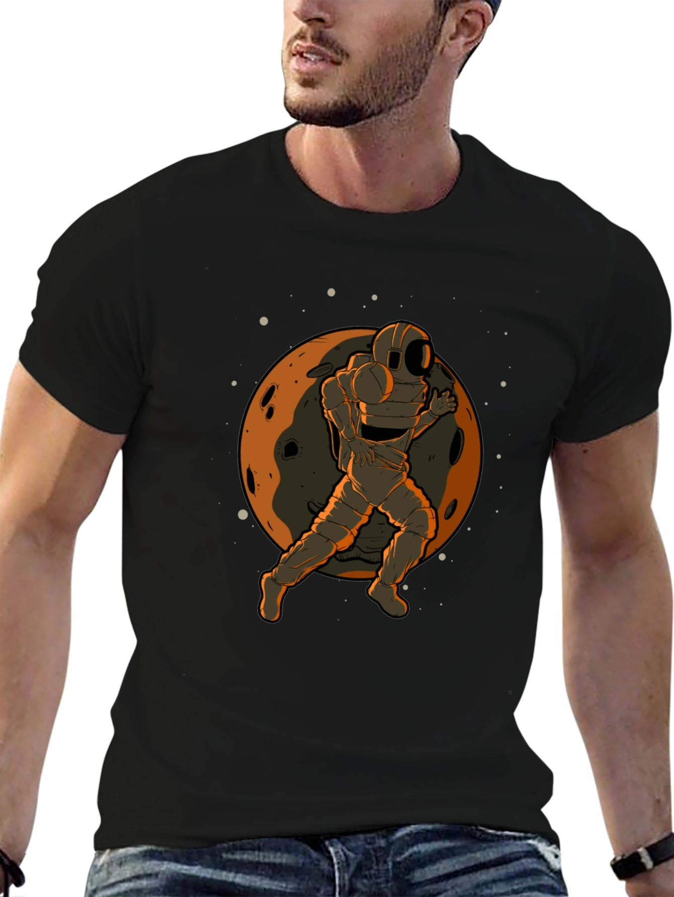 Astronaut Moon Graphic Black T-Shirt