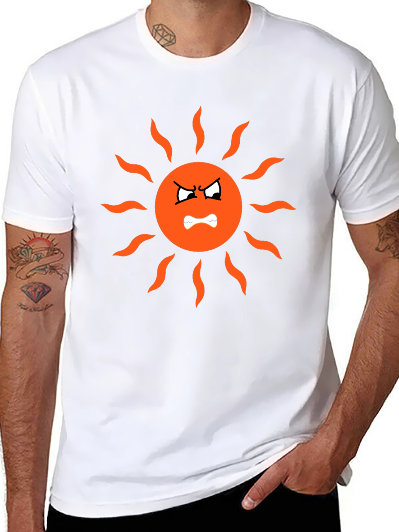 Angry Sun Graphic Tee - Black Cotton T-Shirt