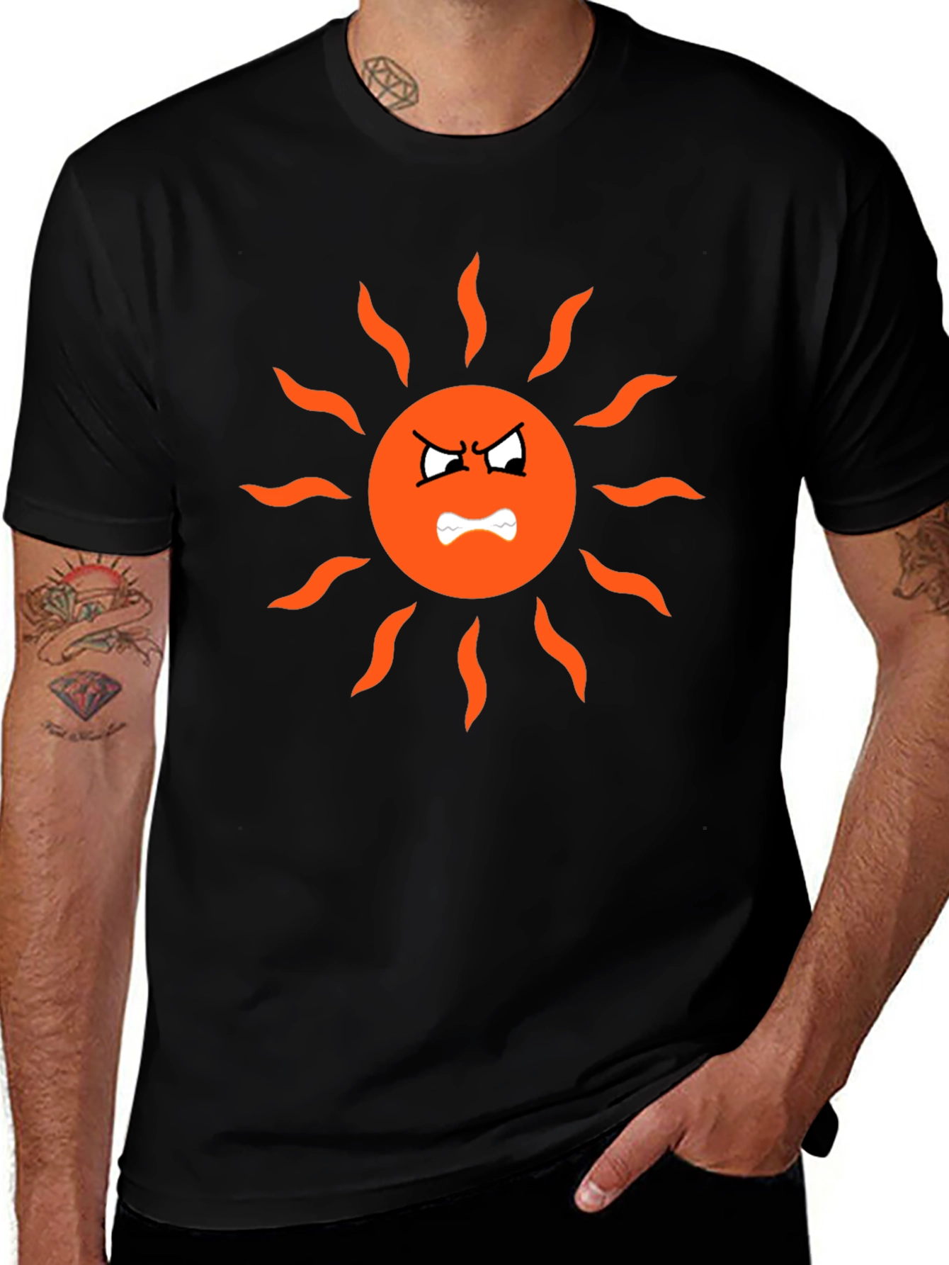 Angry Sun Graphic Tee - Black Cotton T-Shirt